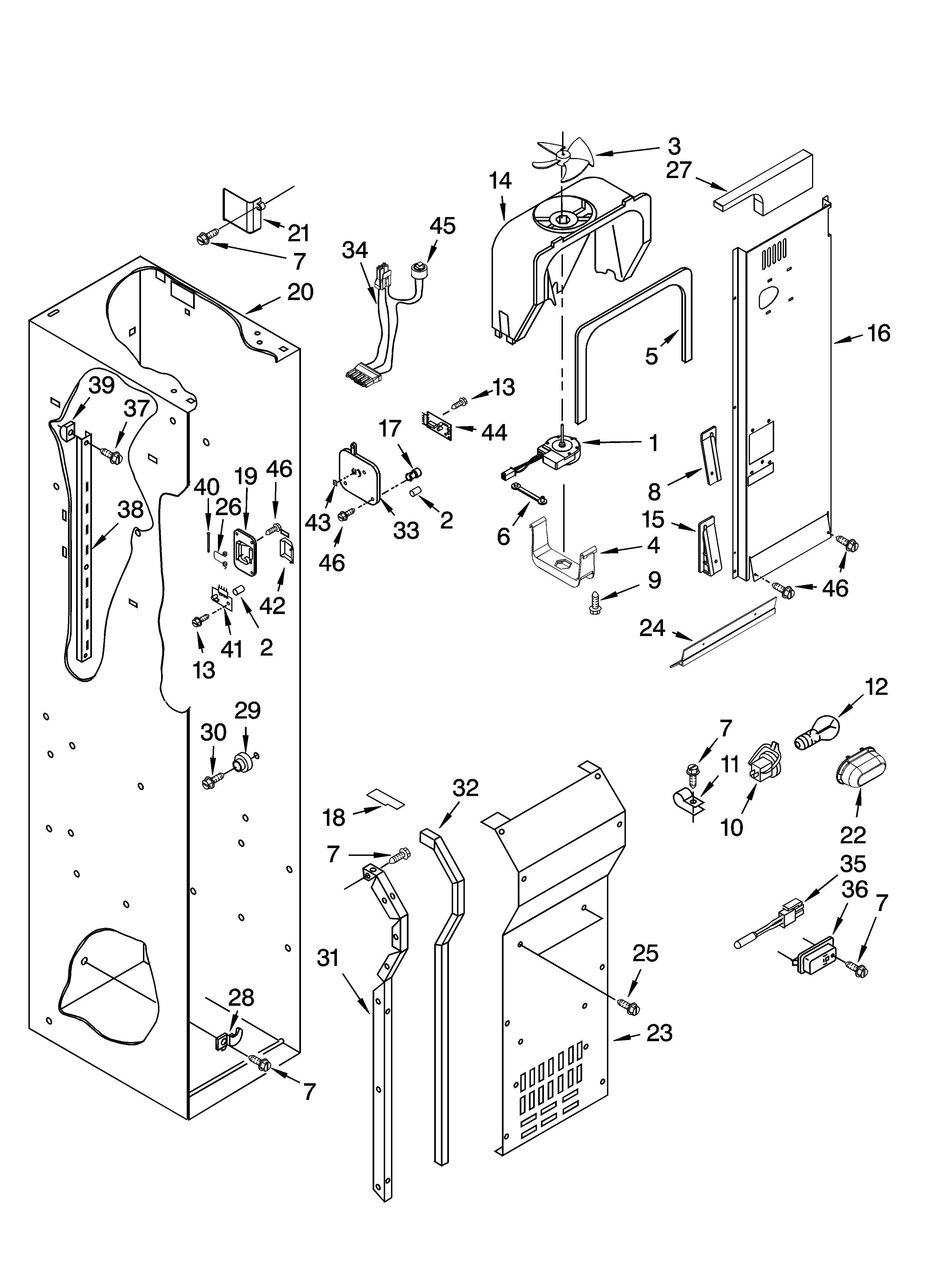 KitchenAid KSSS36QTX02 freezer liner and air flow parts diagram