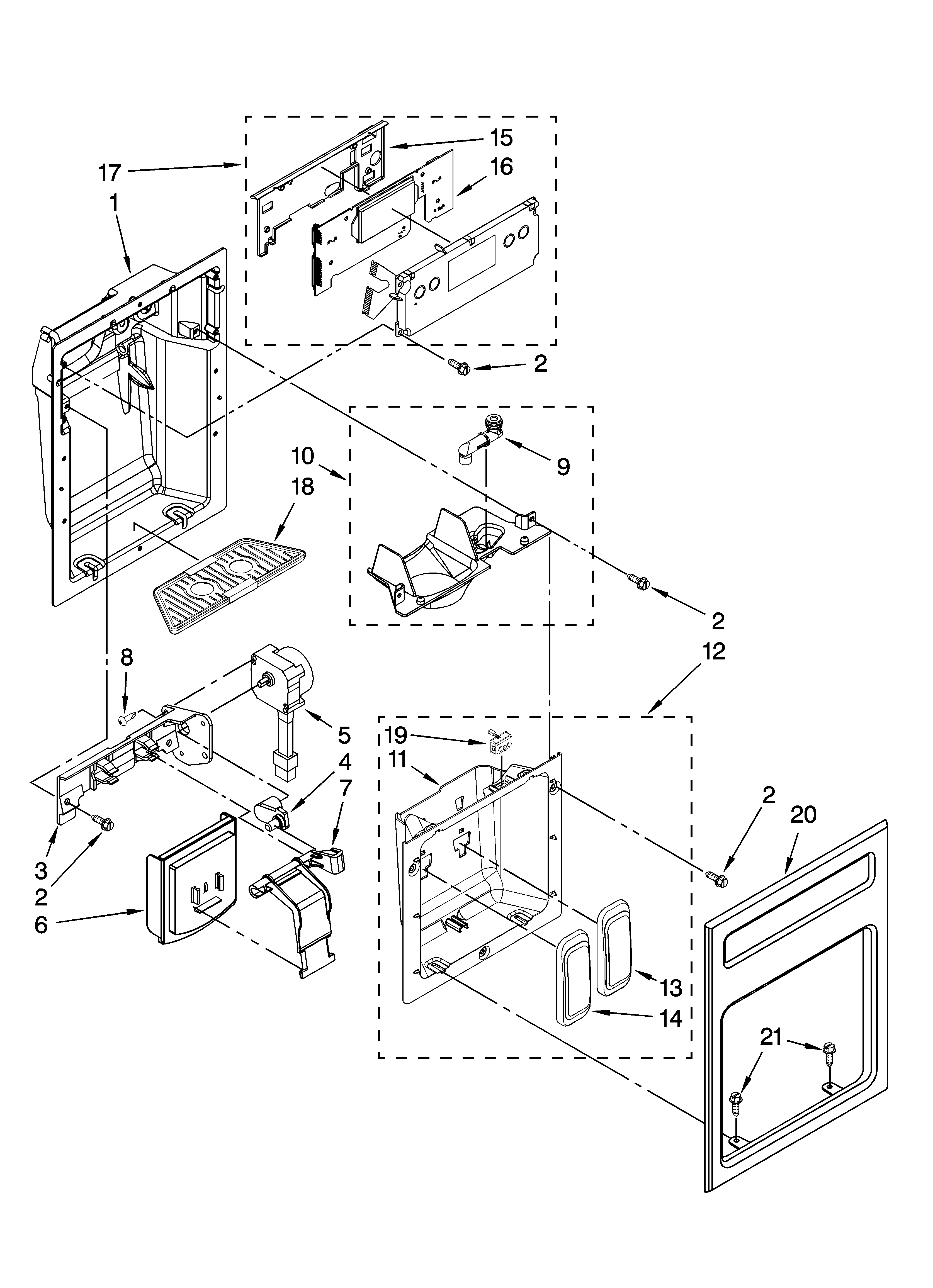 KitchenAid KSSS36QTX02 dispenser front parts diagram