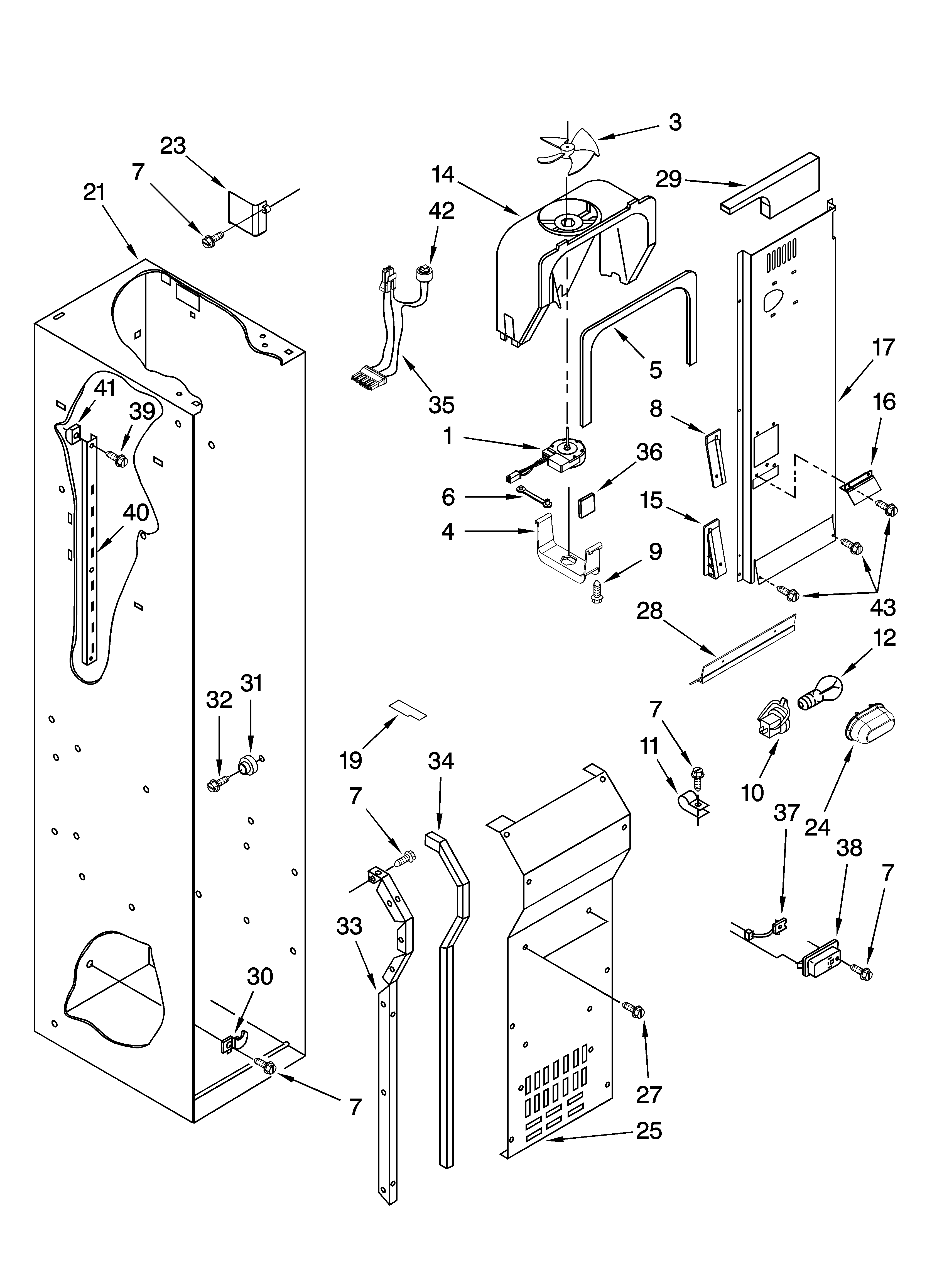 KitchenAid KSSS42FTX02 freezer liner and air flow parts diagram