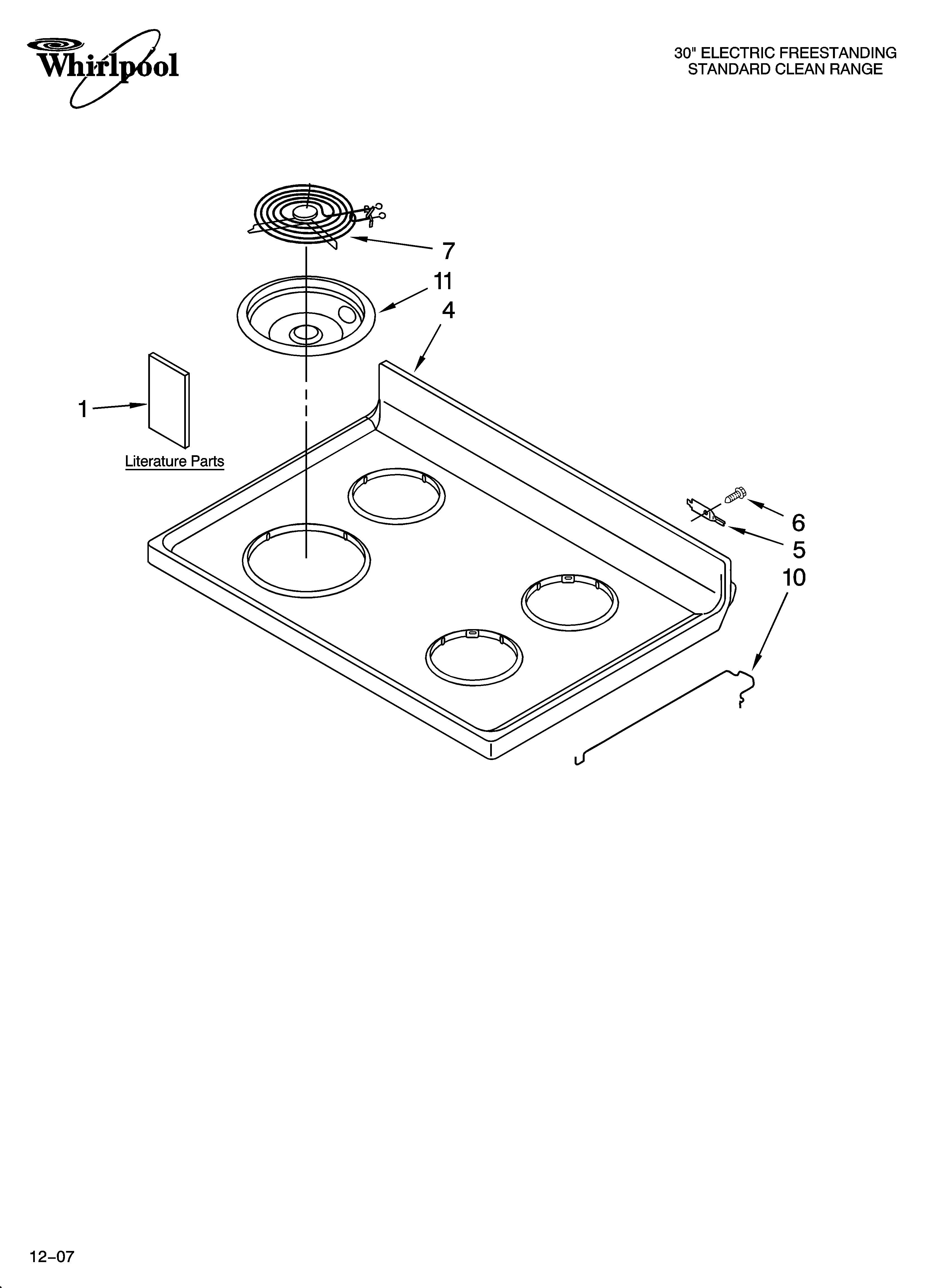 Whirlpool RF260BXSW2 cooktop parts diagram