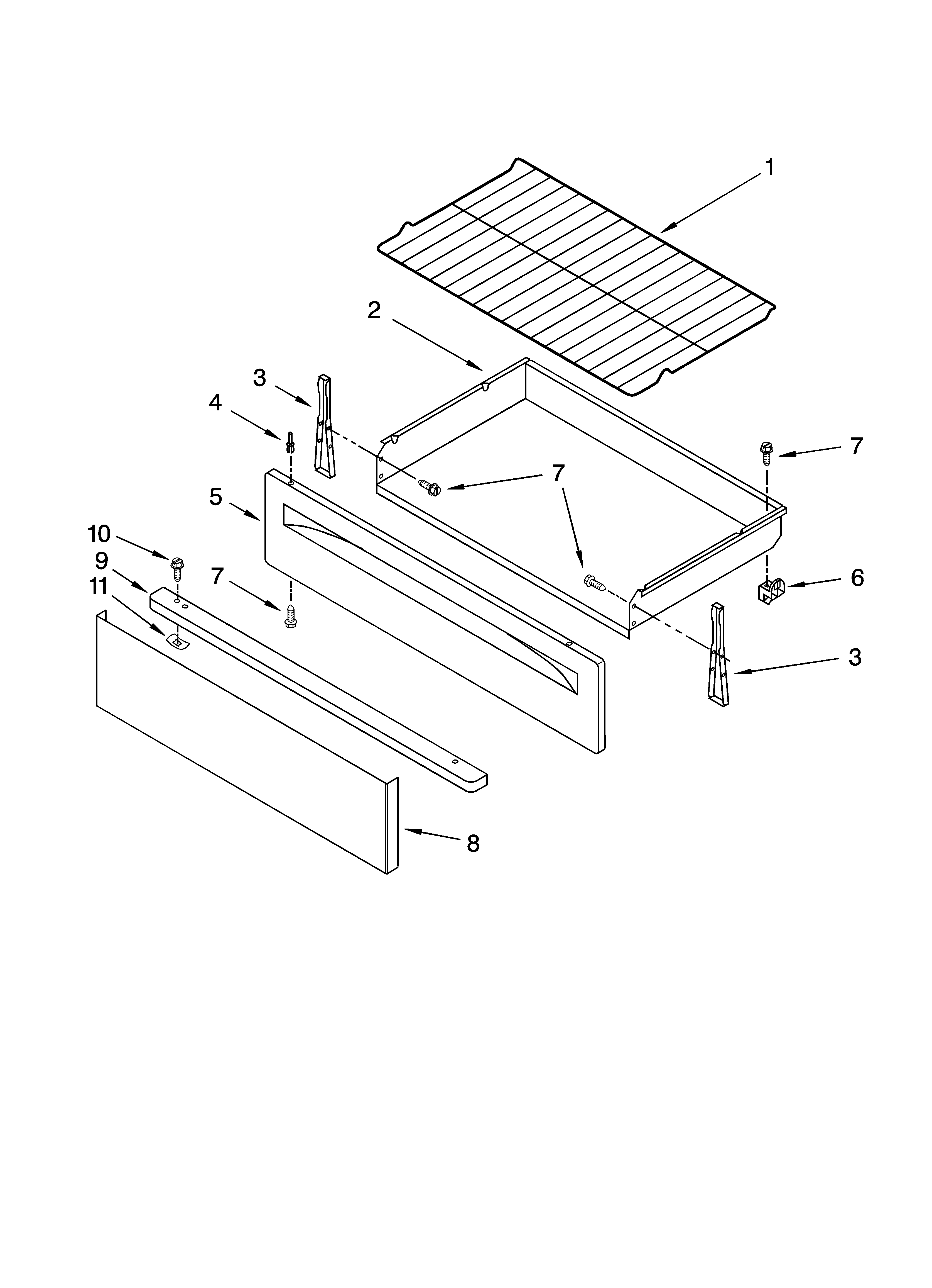 Whirlpool RF362LXTS3 drawer & broiler parts diagram