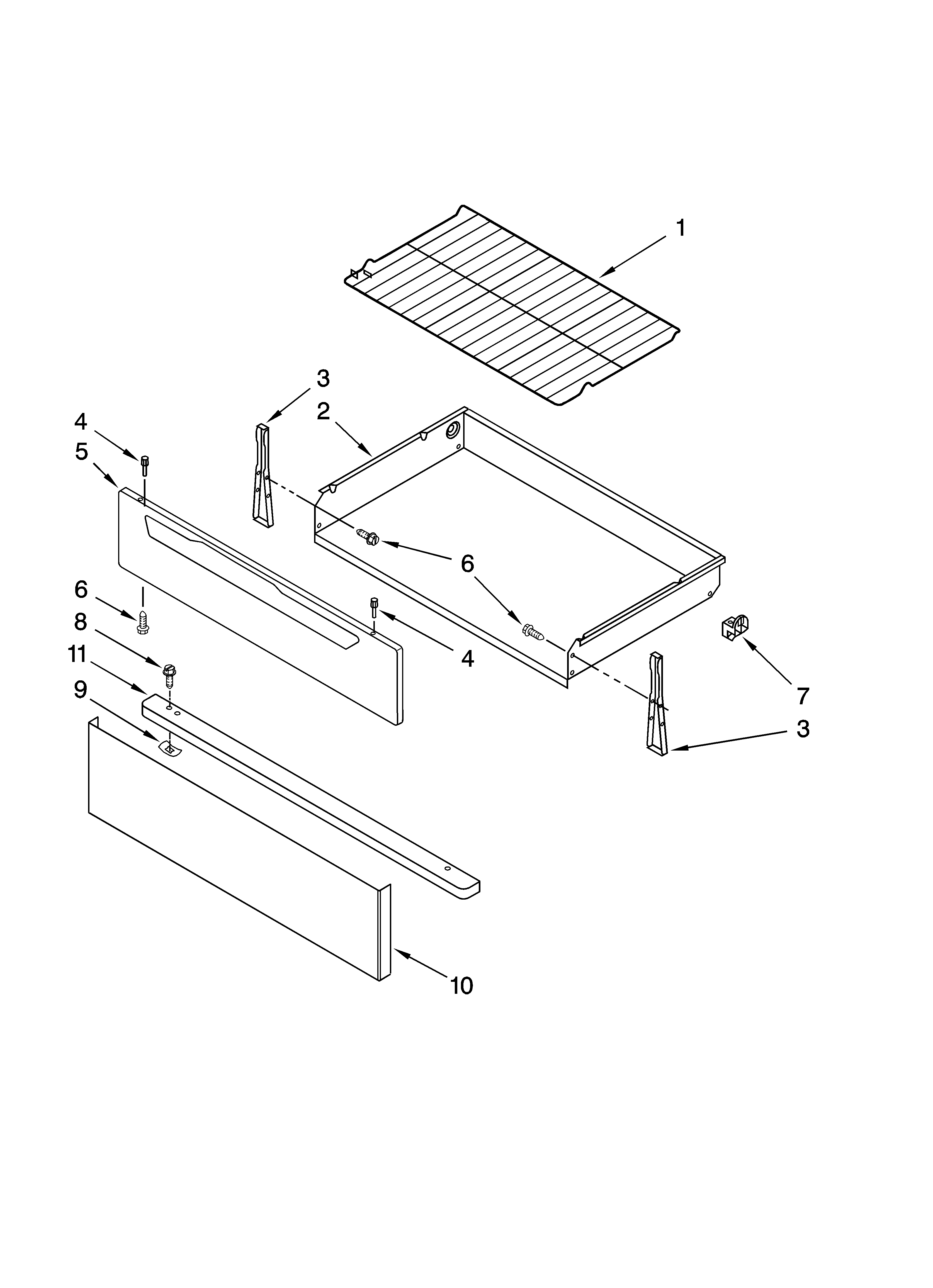 Whirlpool RF462LXSQ4 drawer & broiler parts diagram