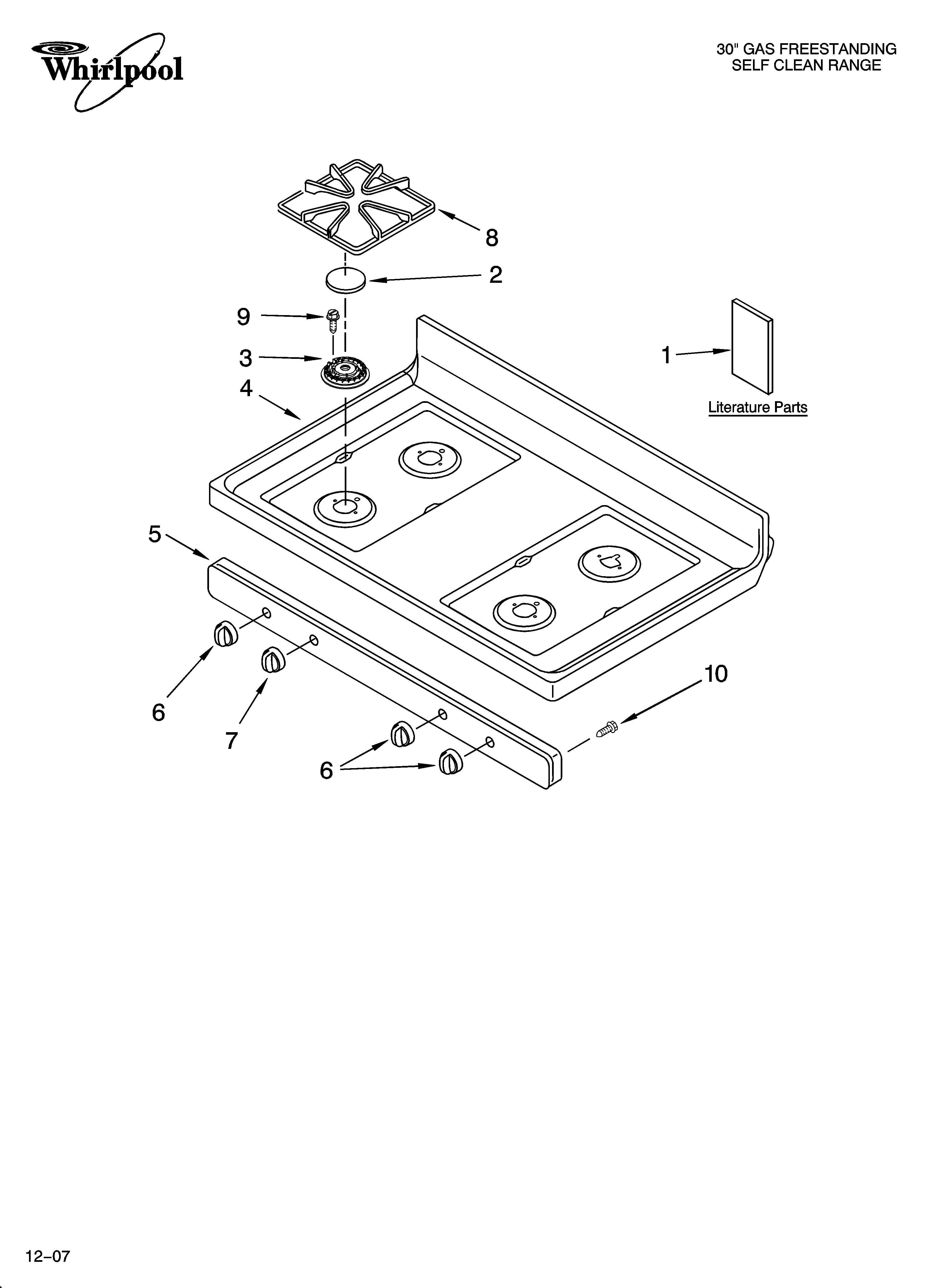 Whirlpool SF272LXTD2 cooktop parts diagram