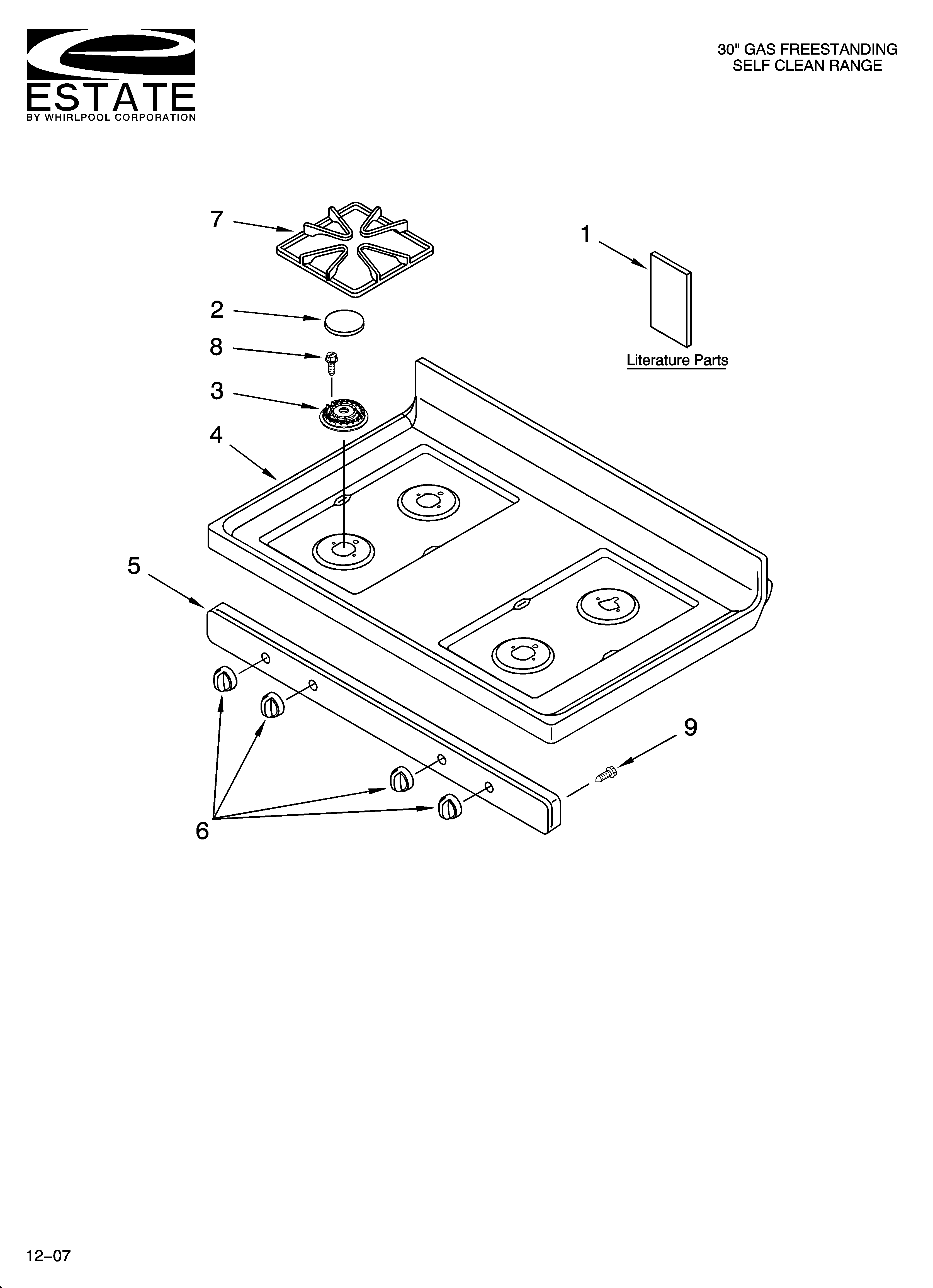 Estate TGS325MQ6 cooktop parts diagram
