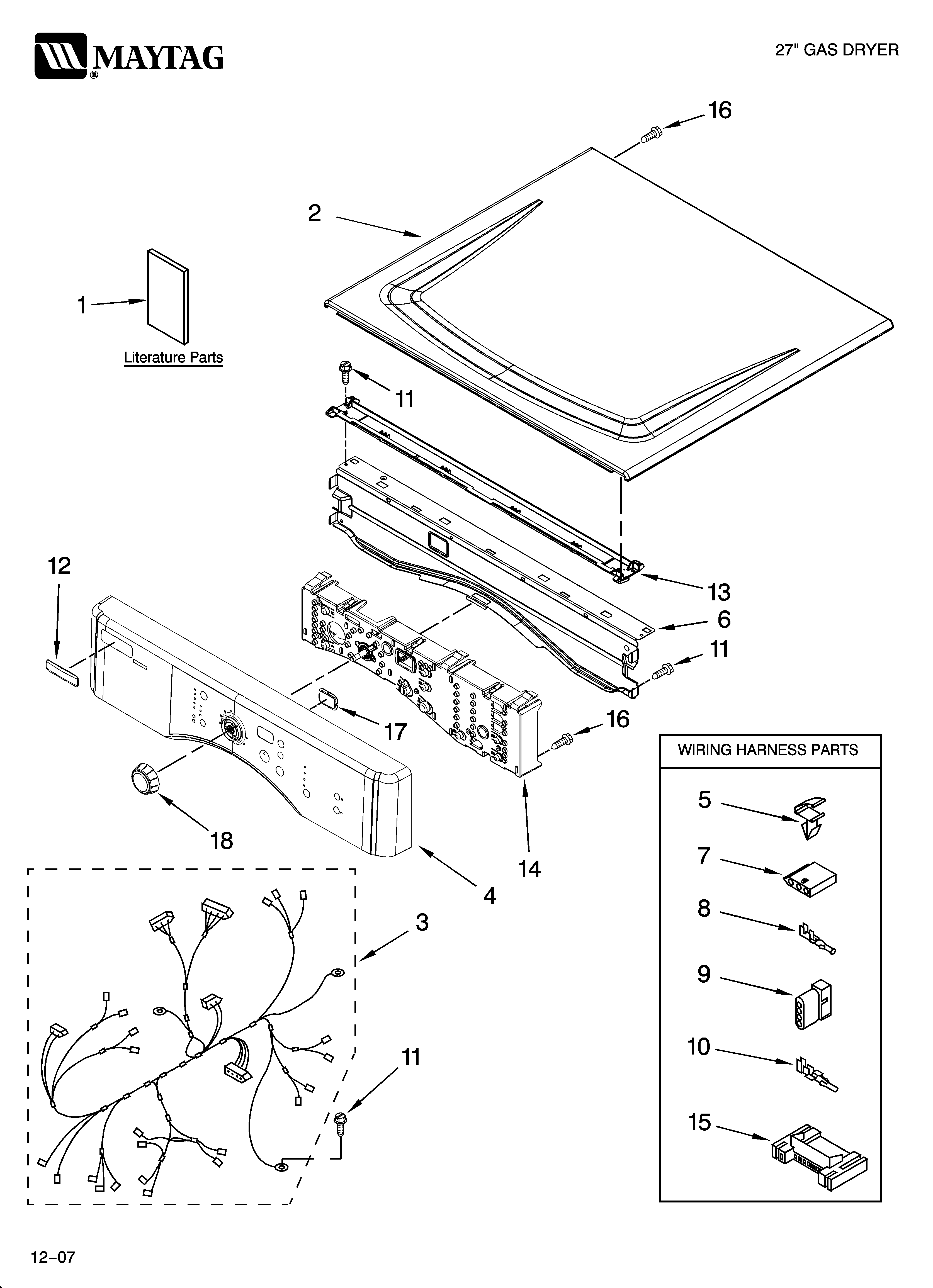Maytag 7MMGD0100TQ1 top and console parts diagram
