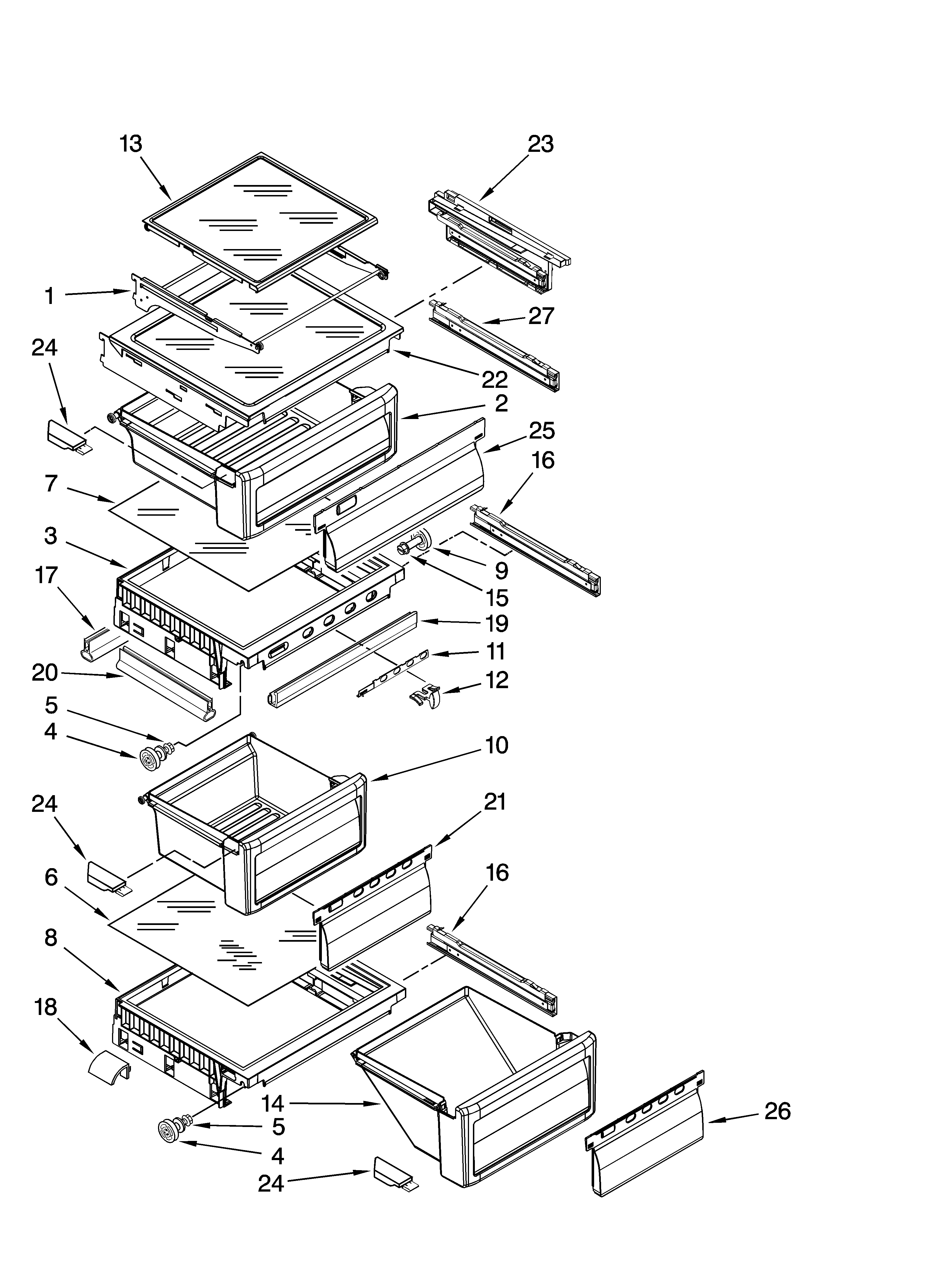 KitchenAid KSRS25RVWH00 refrigerator shelf parts diagram