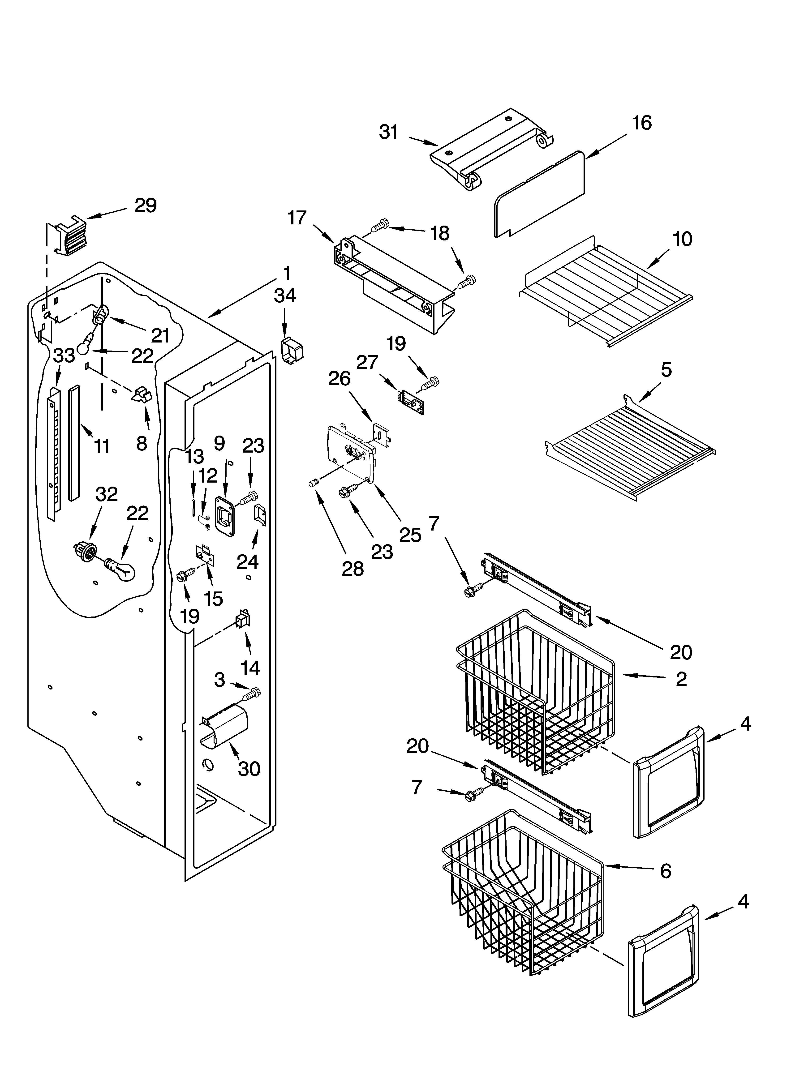 KitchenAid KSRS25RVWH00 freezer liner parts diagram