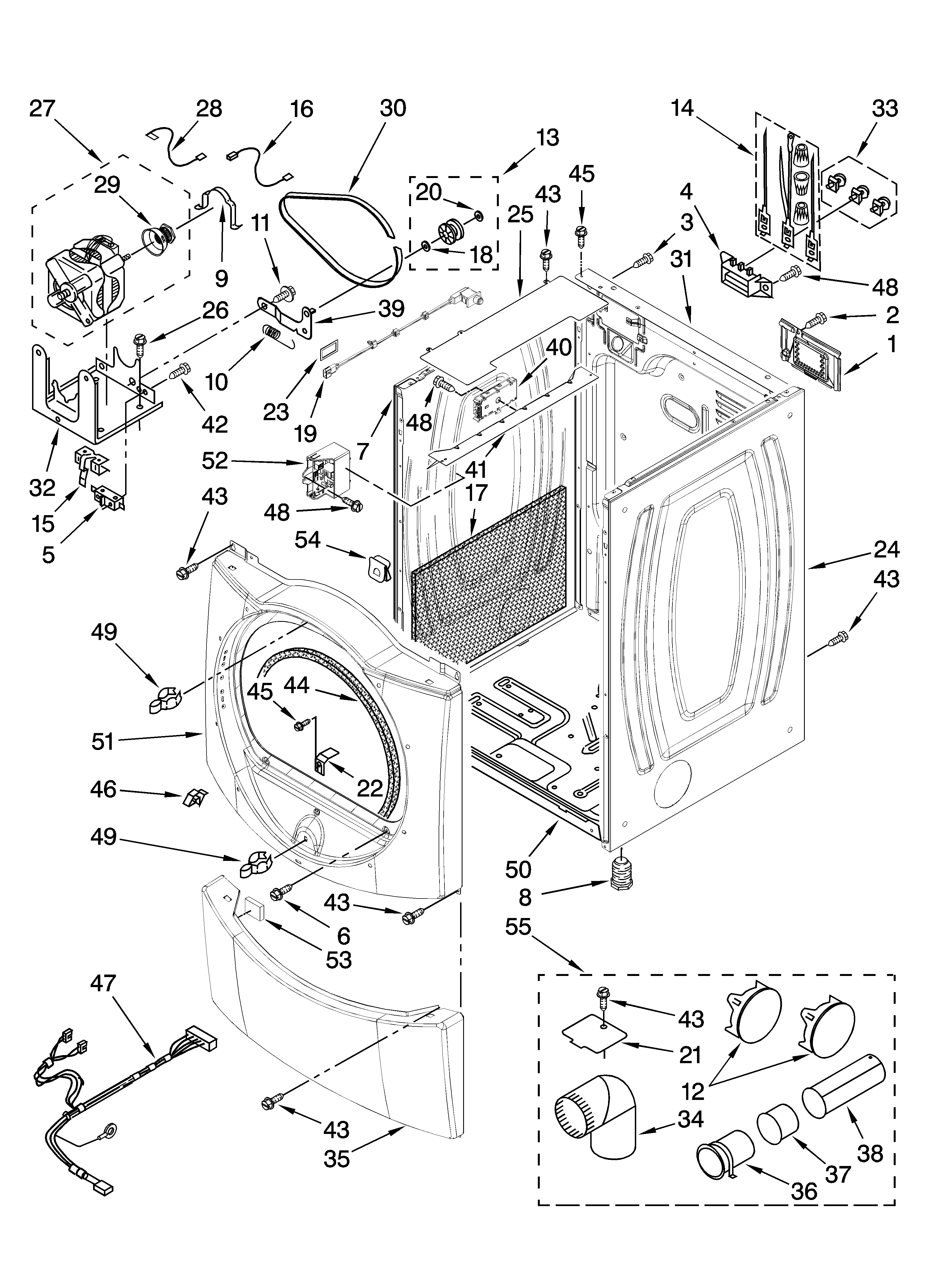 Whirlpool WED9500TW0 cabinet parts diagram