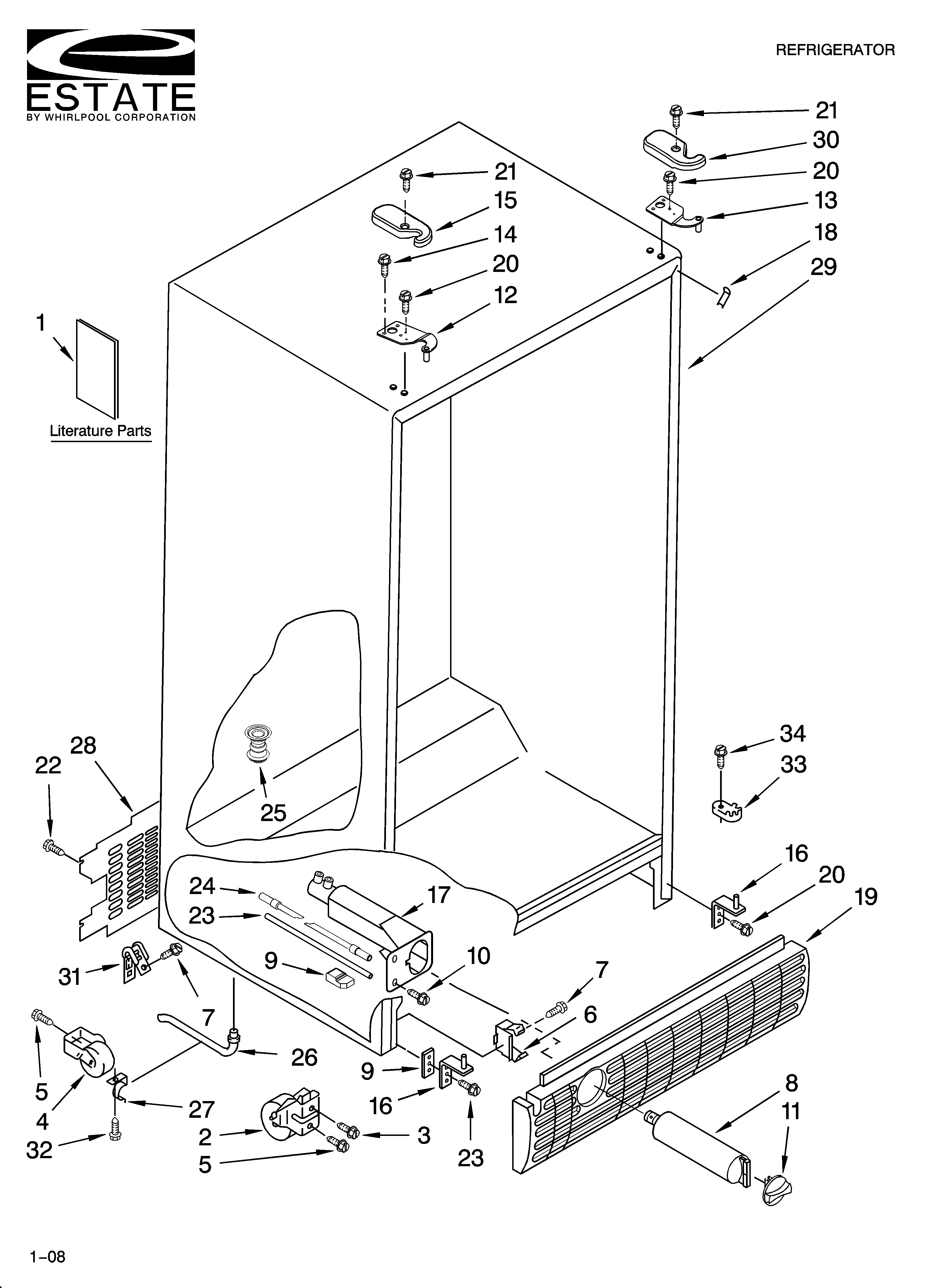 Estate TS25AFXKQ05 cabinet parts diagram