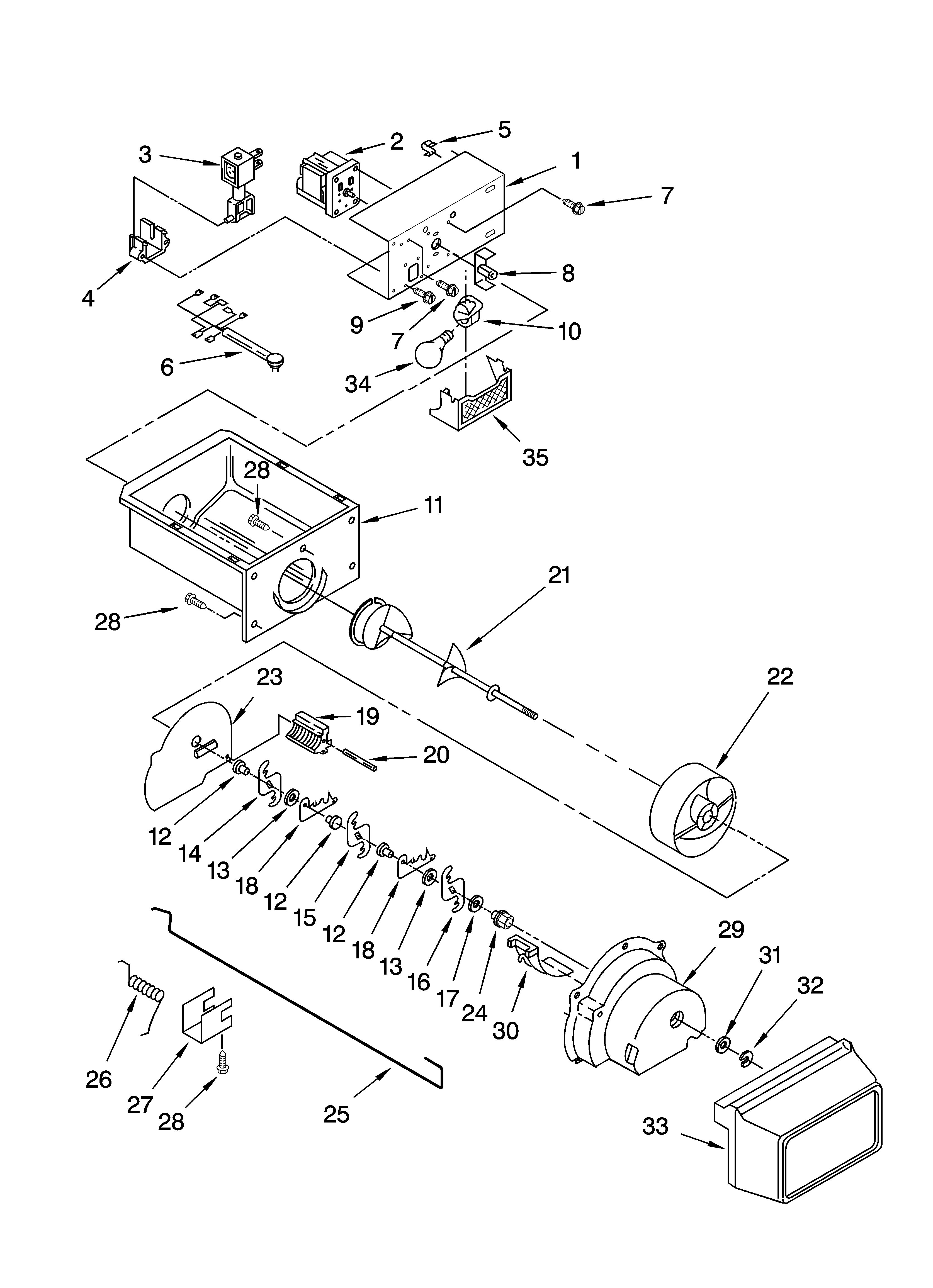 Estate TS25AFXKQ05 motor and ice container parts diagram