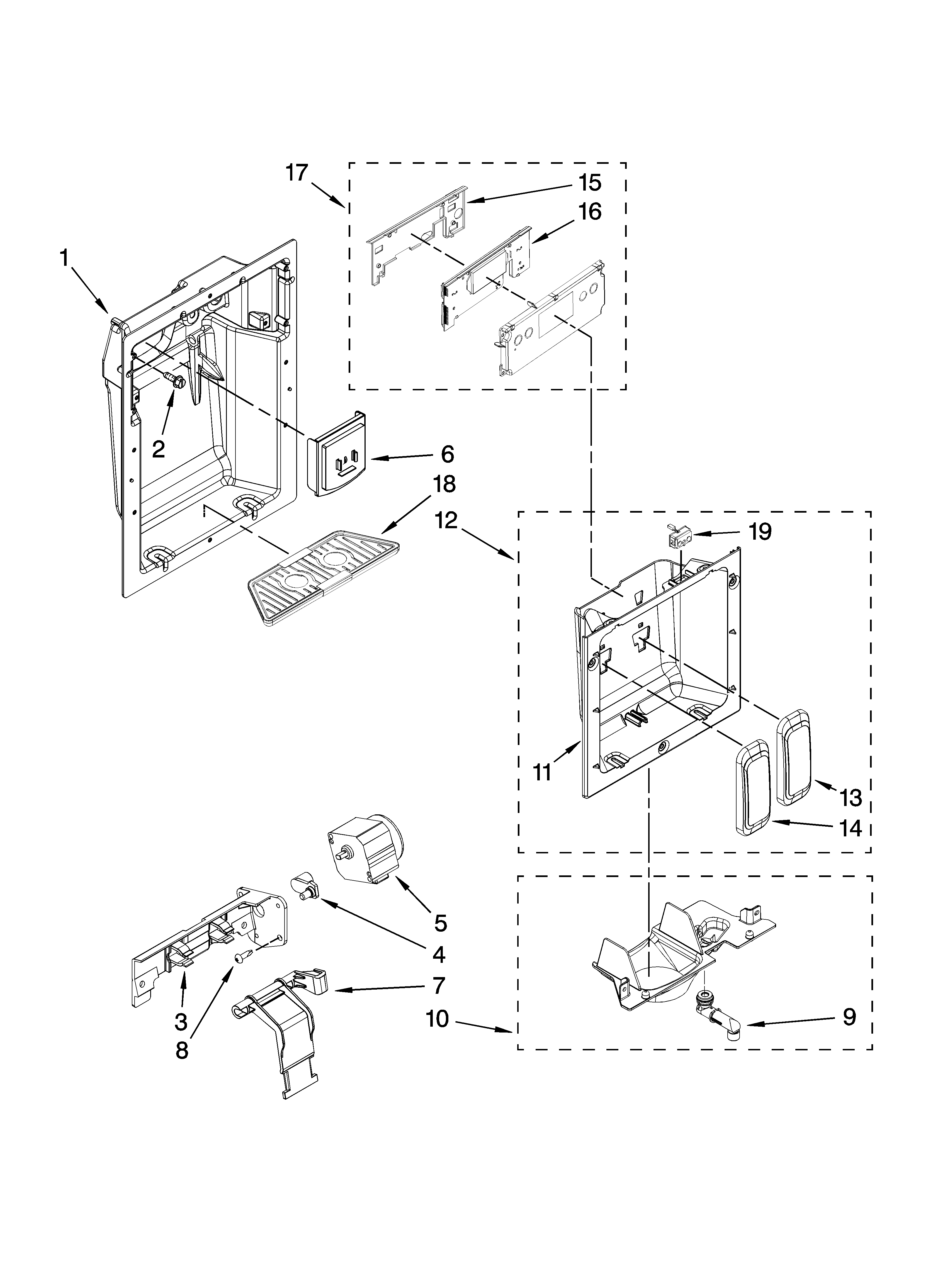 Jenn-Air JS42PPDUDB00 dispenser front parts diagram