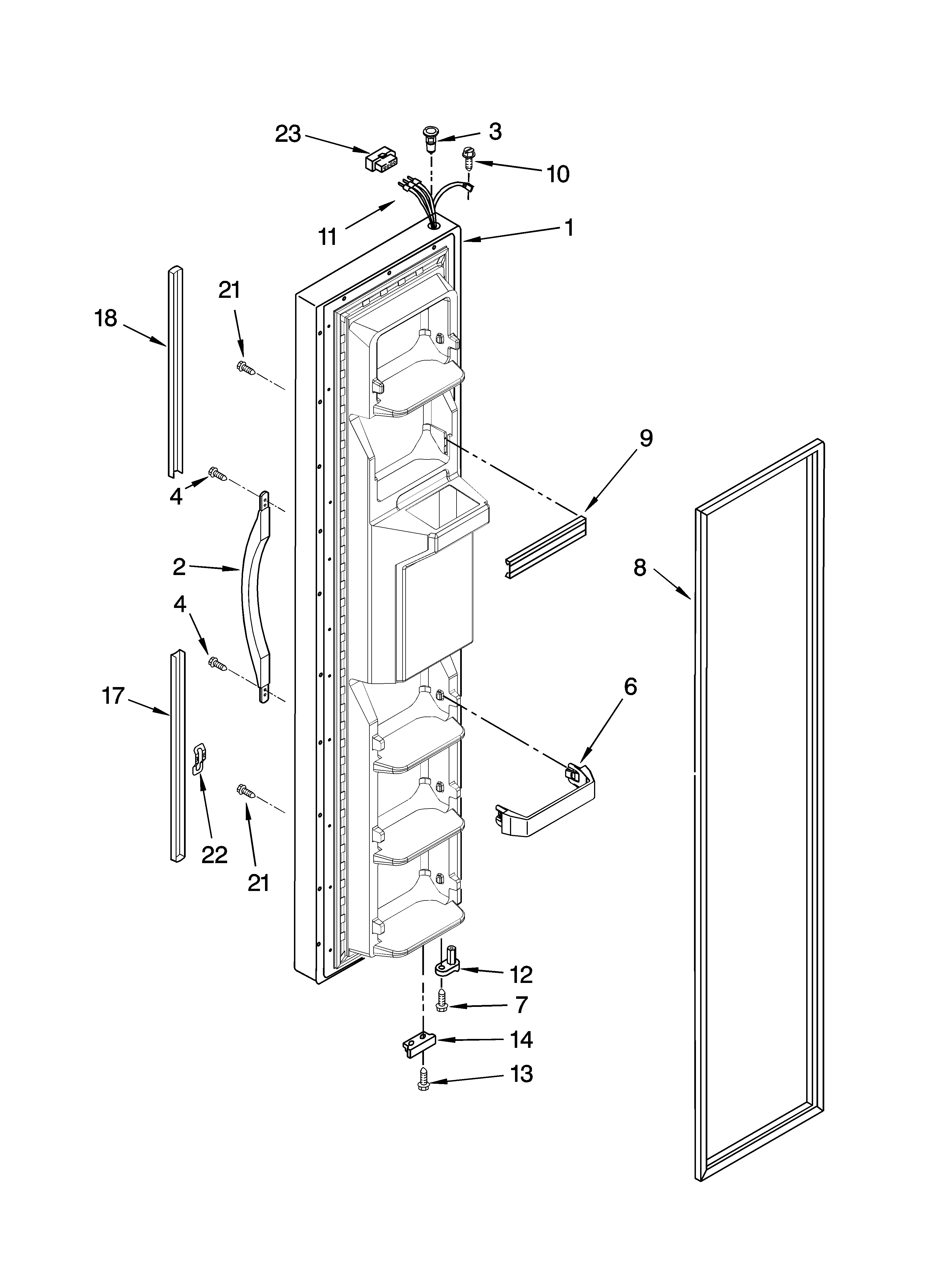 Whirlpool ED5VHEXTL01 freezer door parts diagram