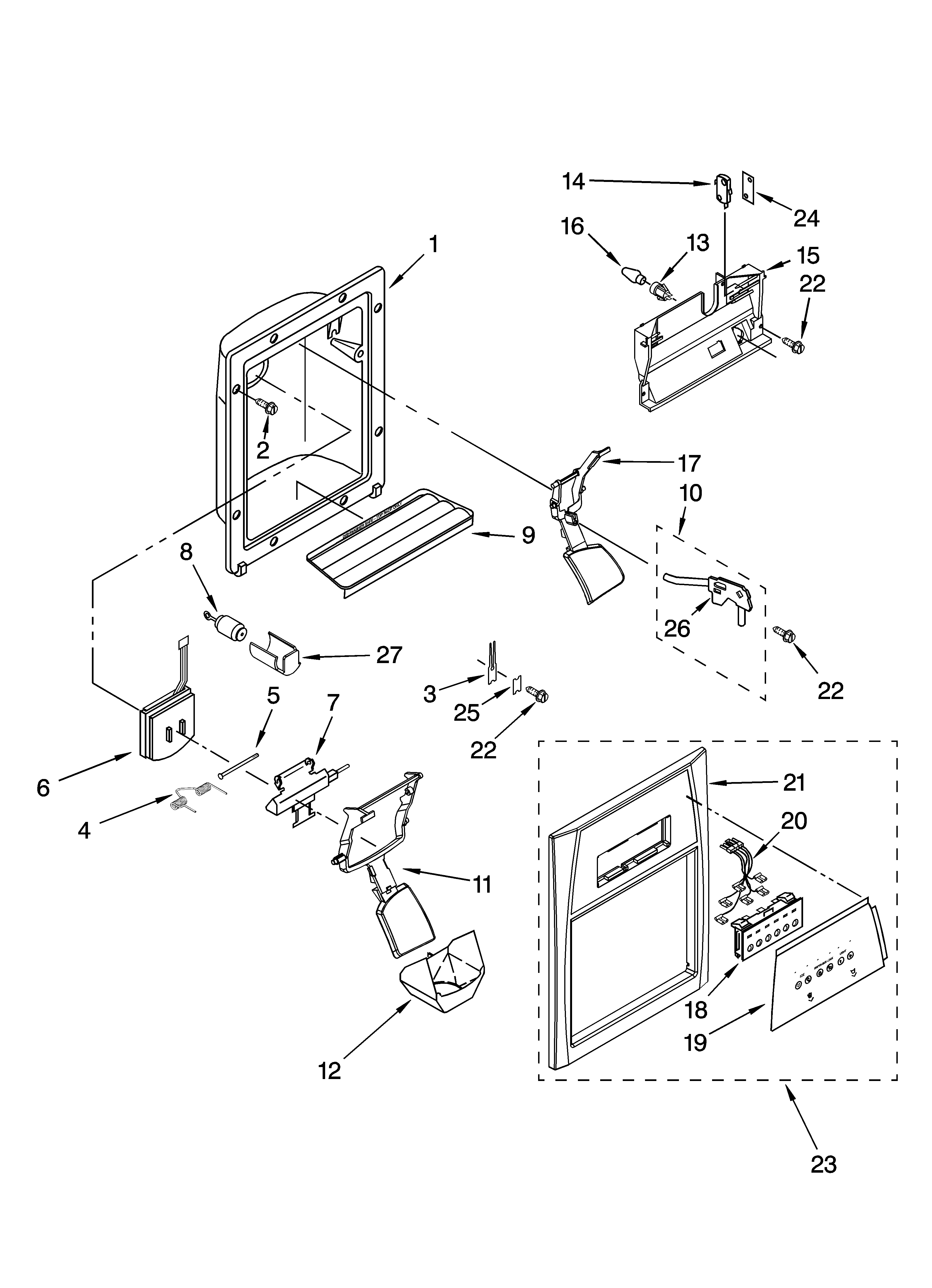 Whirlpool ED5VHEXTL01 dispenser front parts diagram