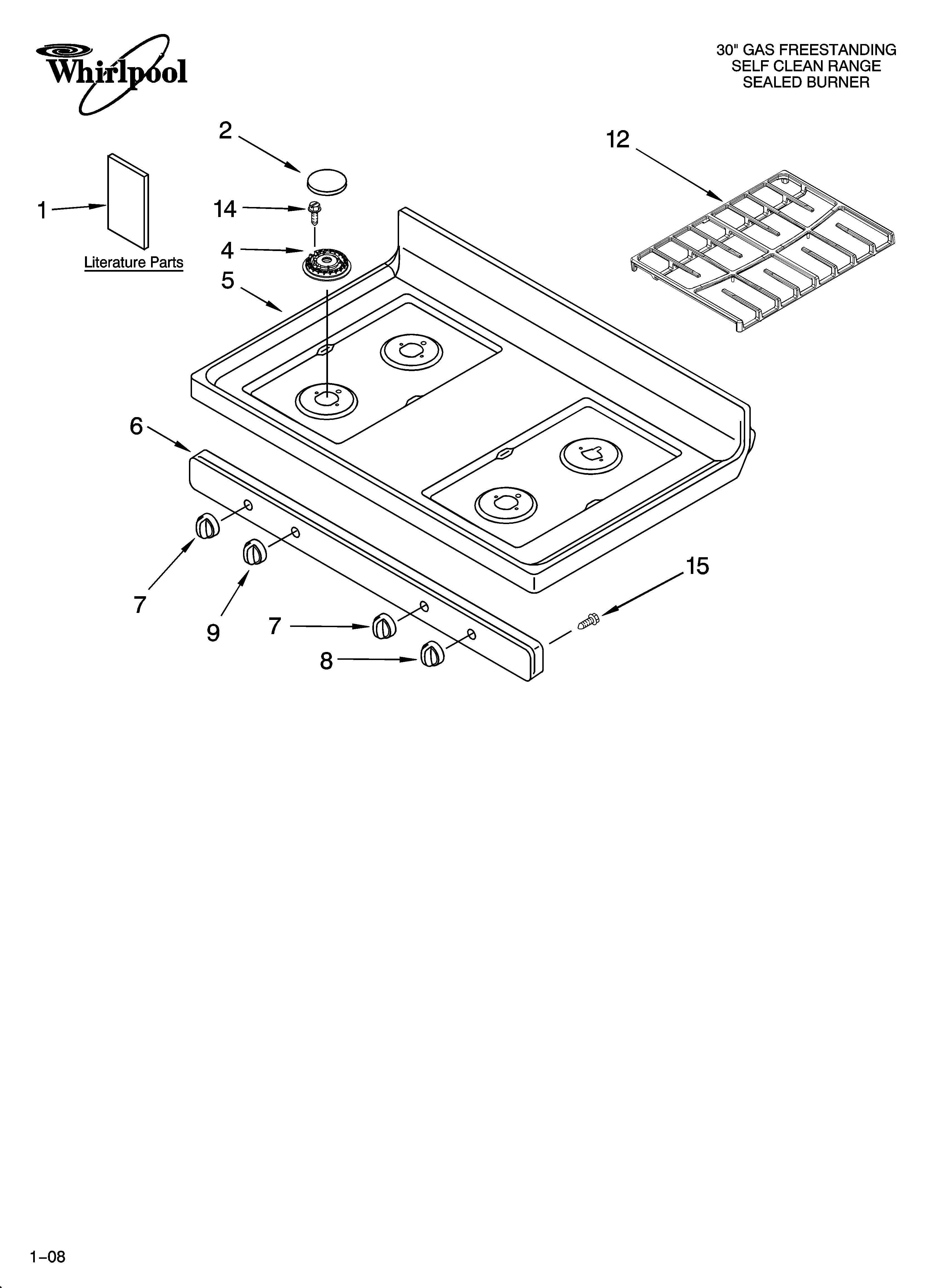 Whirlpool GS563LXSQ1 cooktop parts diagram