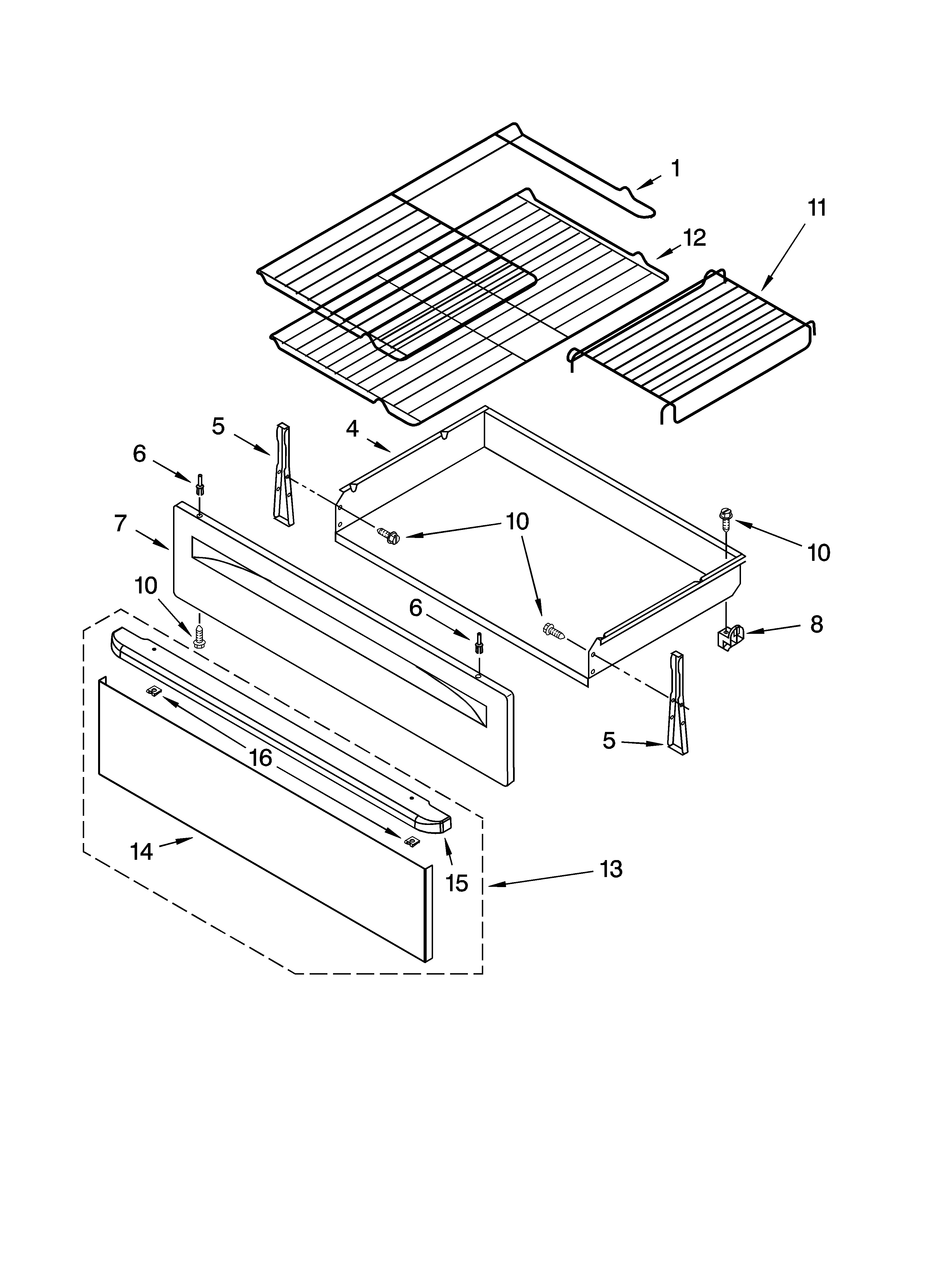 Whirlpool GS563LXSQ1 drawer & broiler parts diagram