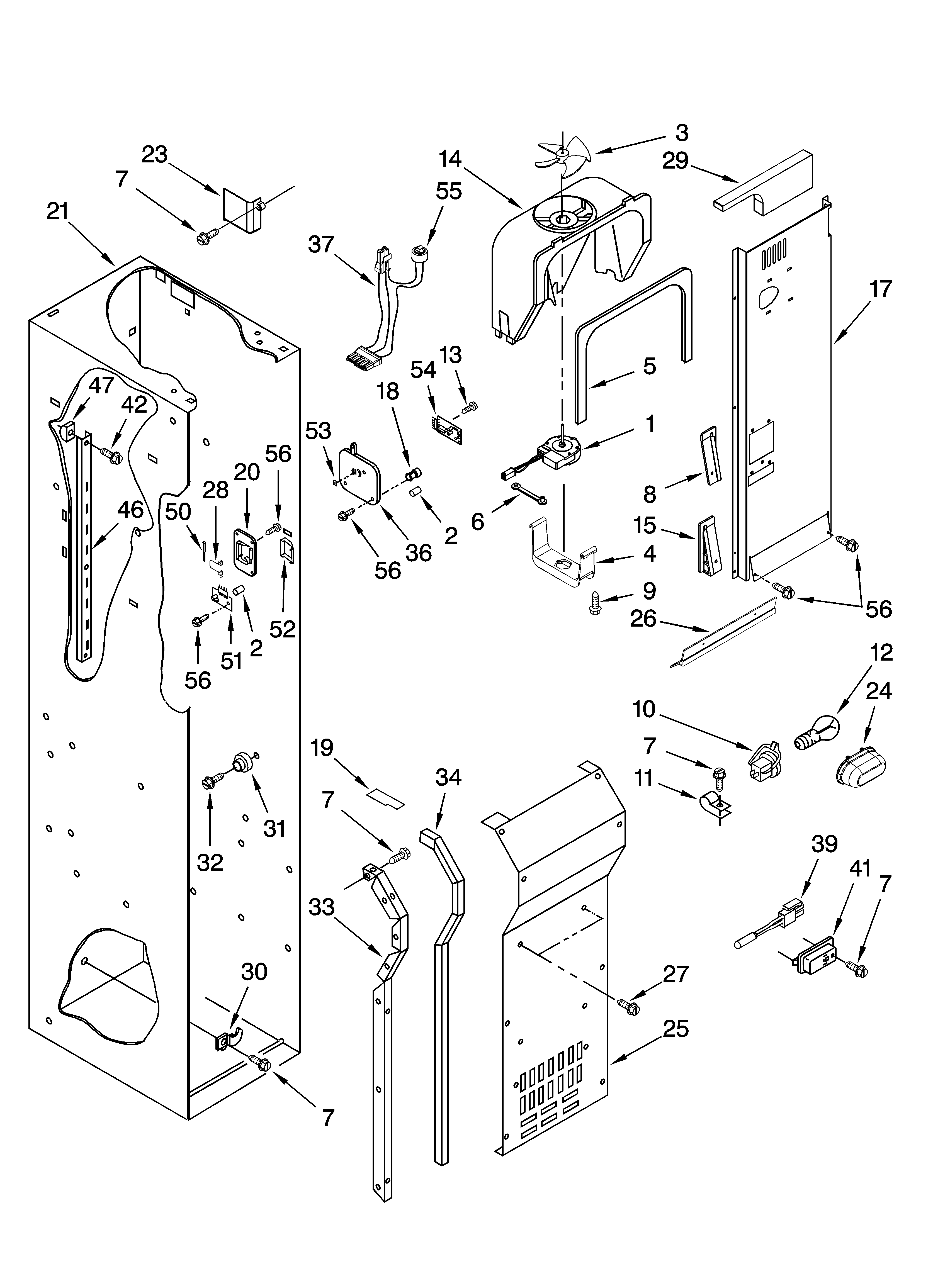 Jenn-Air JS42CXDBDB00 freezer liner and air flow parts diagram