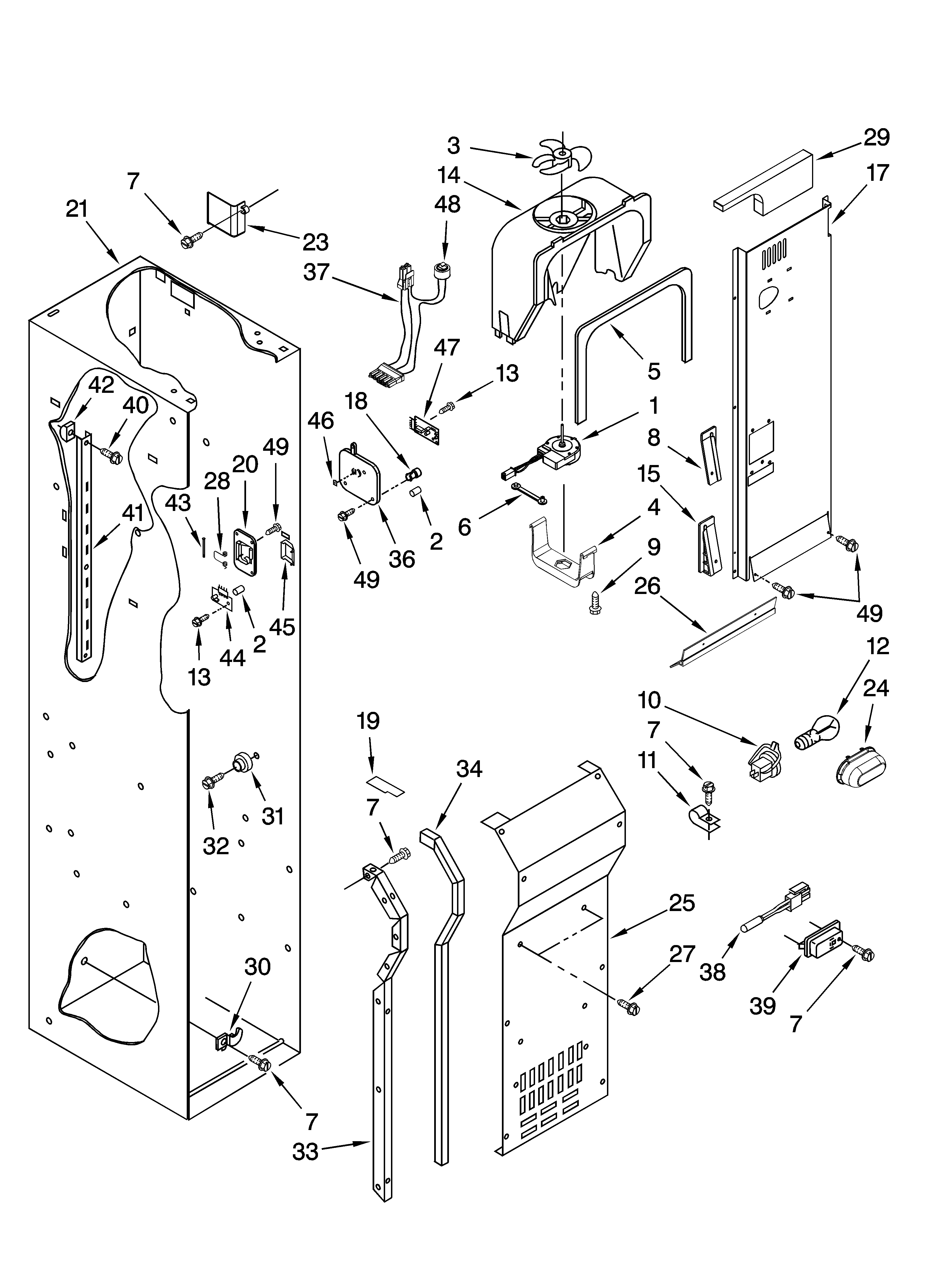 Jenn-Air JS48CXDBDB00 freezer liner and air flow parts diagram