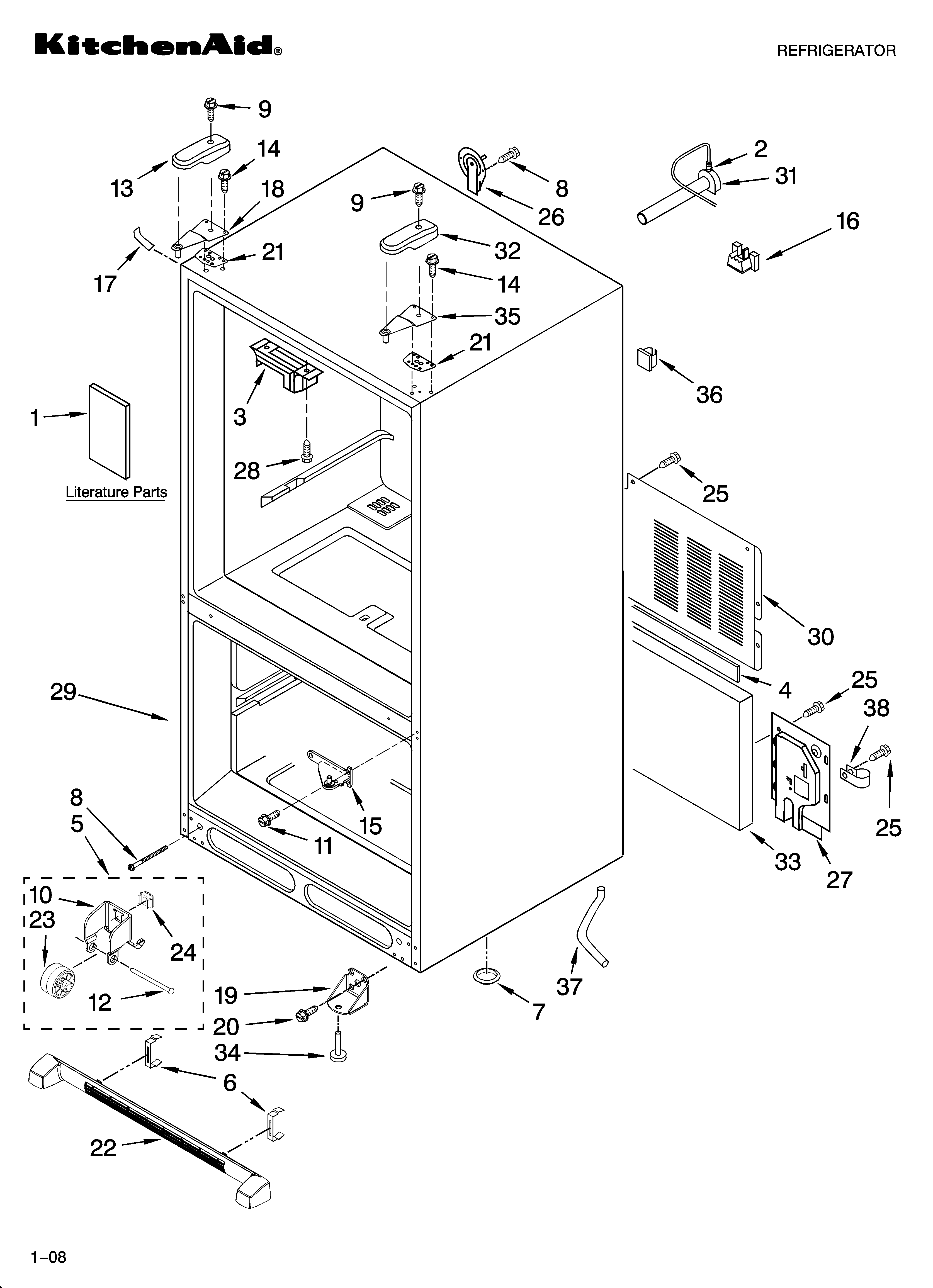 KitchenAid KBFL25ETSS11 cabinet parts diagram