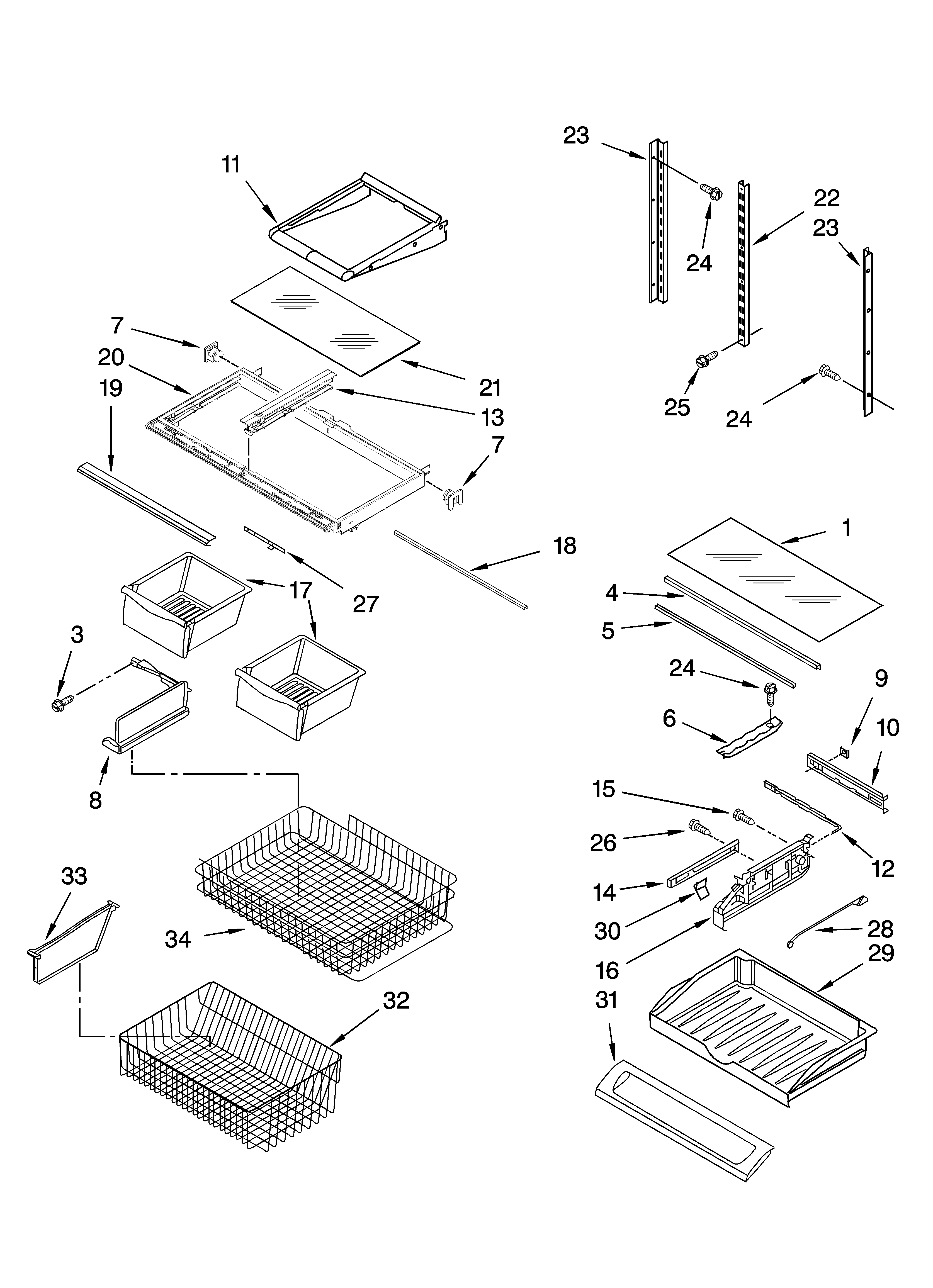 KitchenAid KBFL25ETSS11 shelf parts diagram