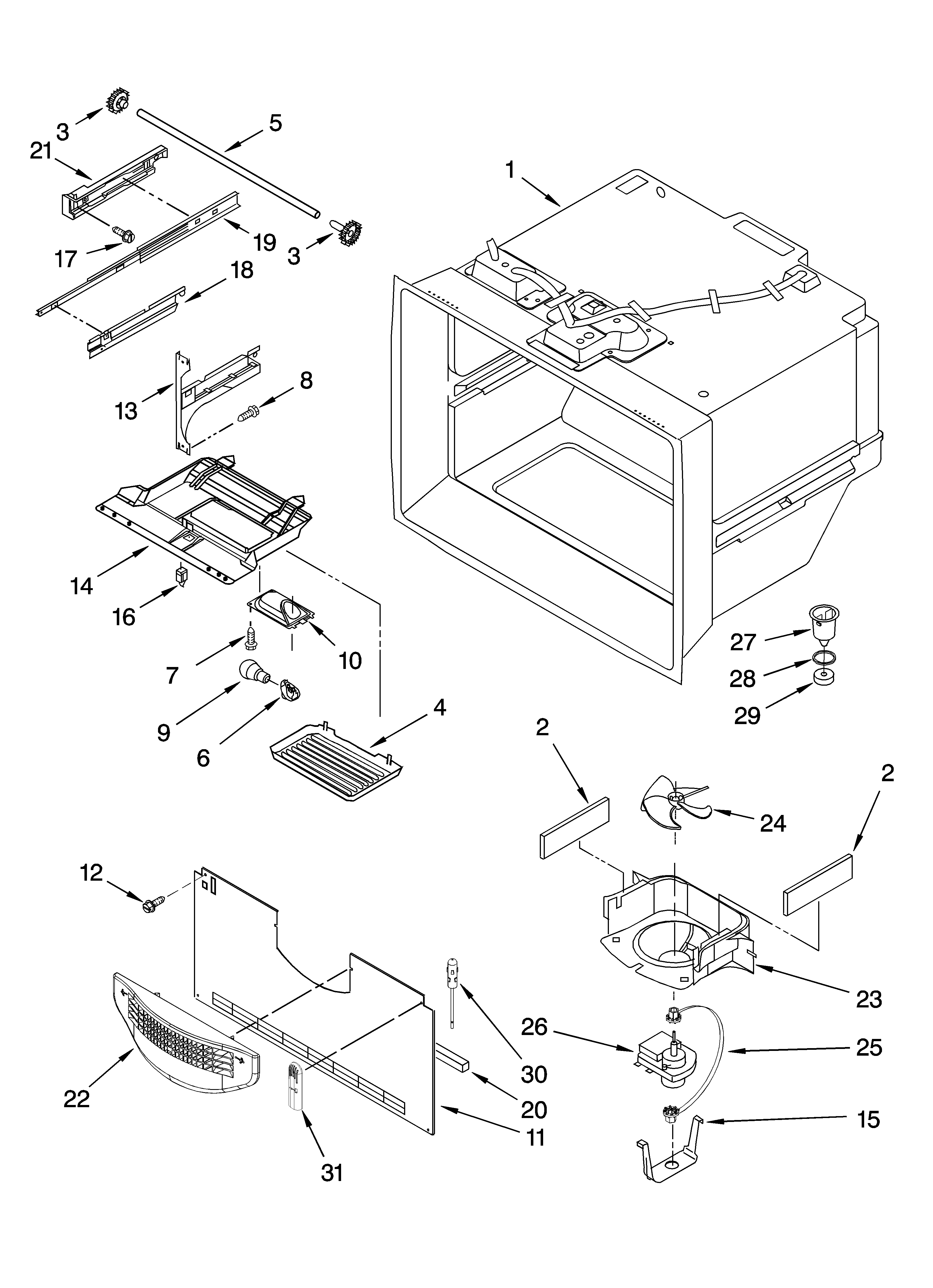 KitchenAid KBFS25ETBL11 freezer liner parts diagram