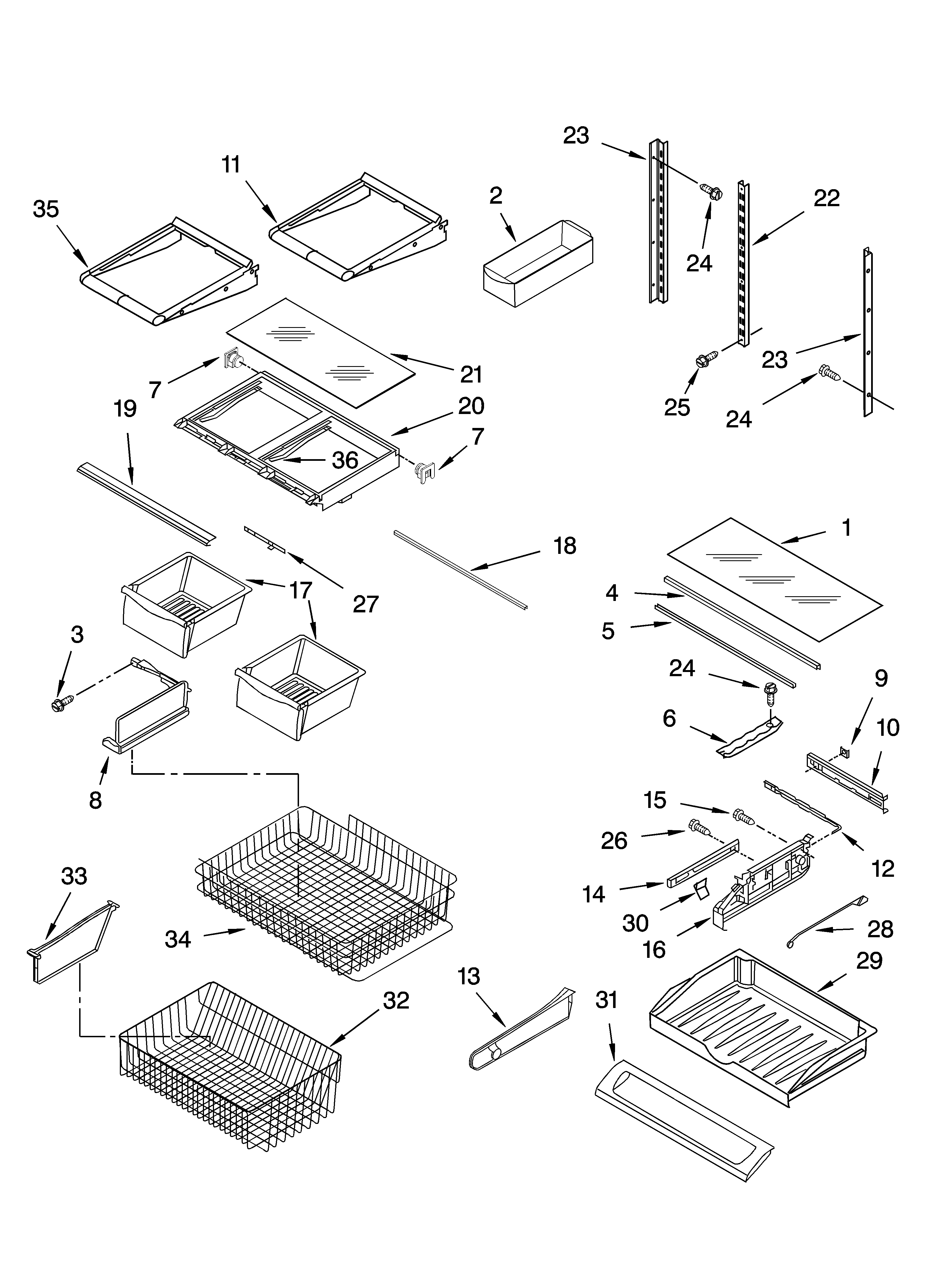 KitchenAid KBFS25ETBL11 shelf parts diagram