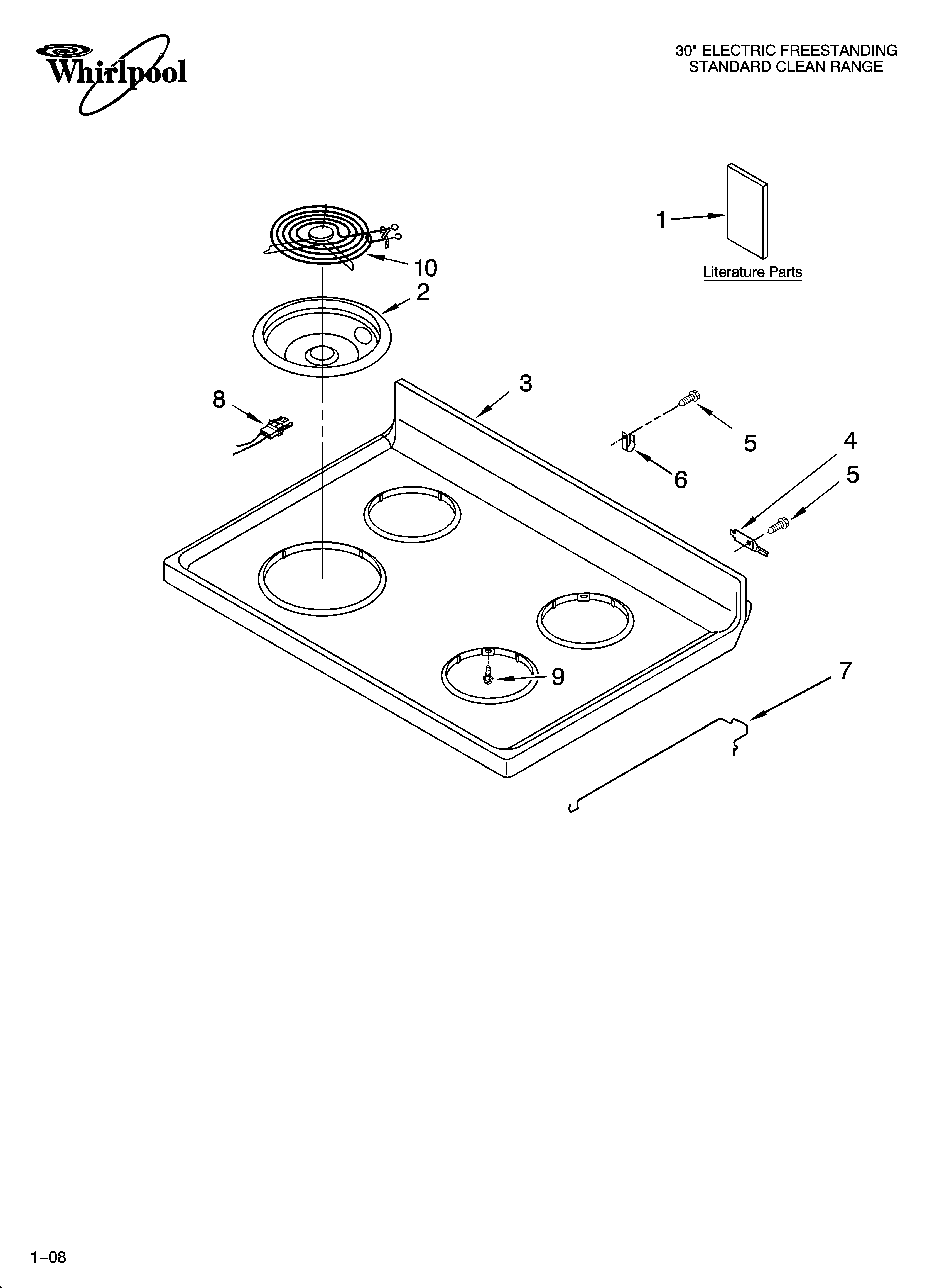 Whirlpool RF111PXSQ2 cooktop parts diagram