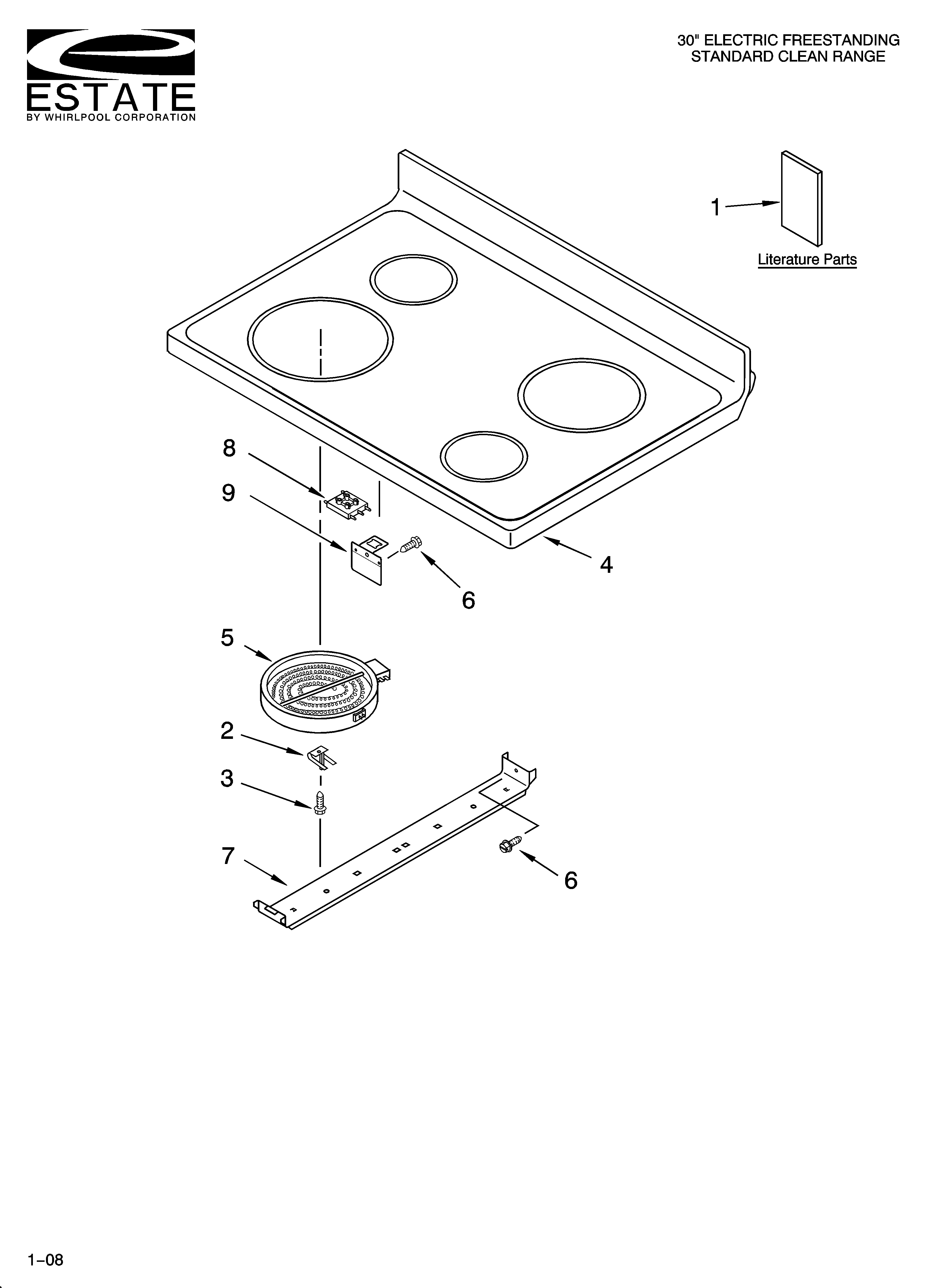 Estate TEP340TQ1 cooktop parts diagram