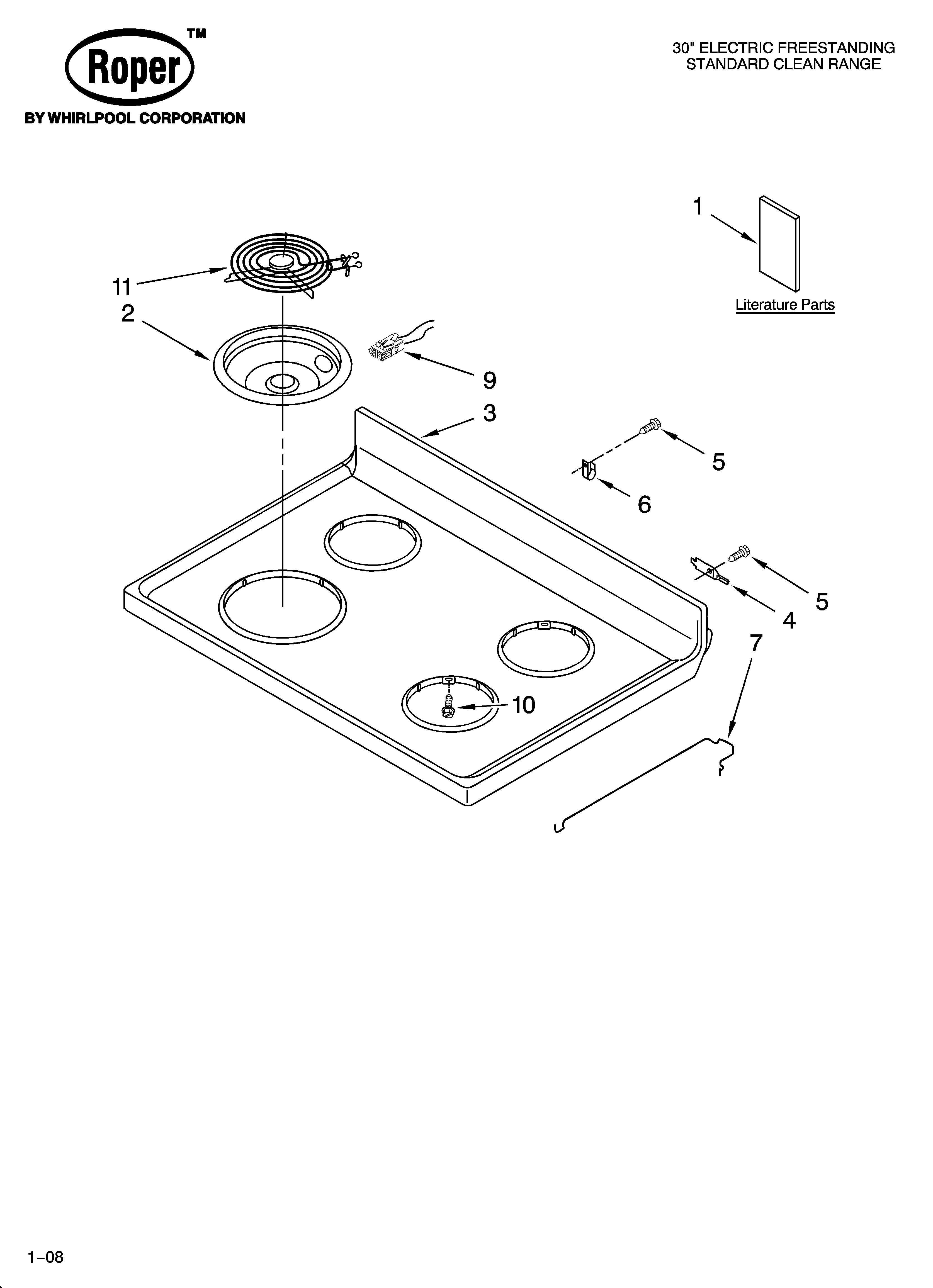 Roper FEP310KW6 cooktop parts diagram