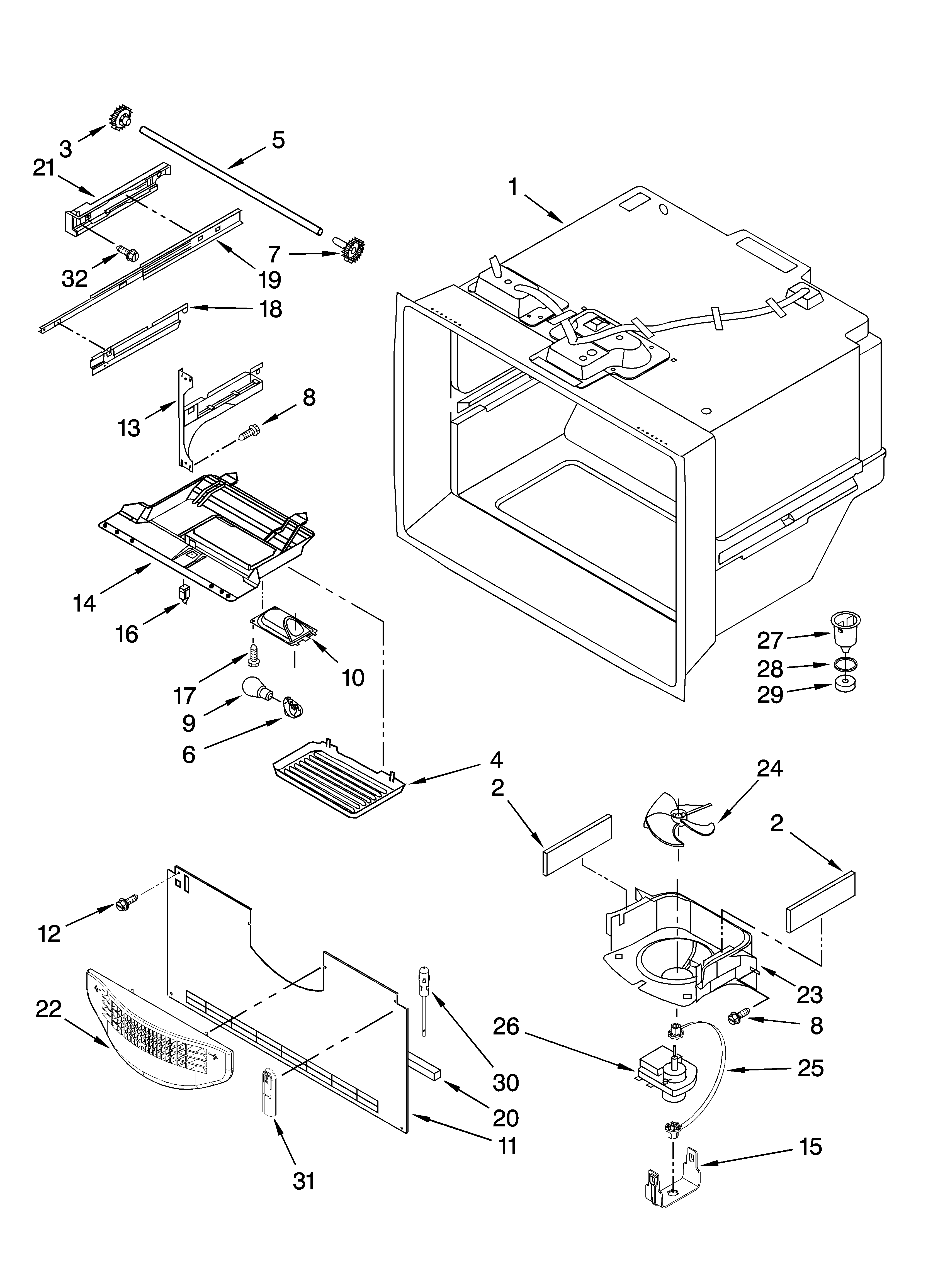 Whirlpool GB2SHTXTT11 freezer liner parts diagram