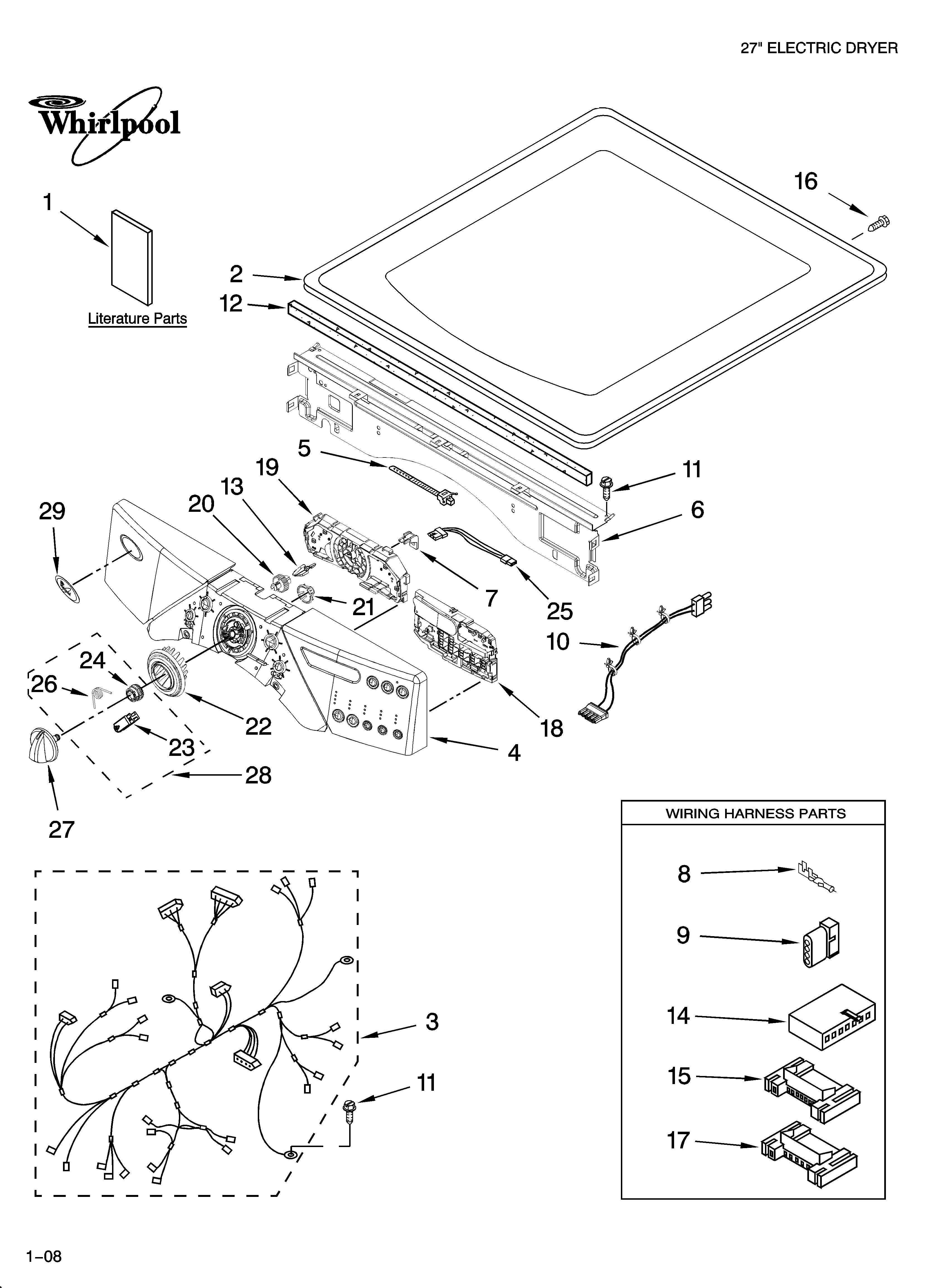 Whirlpool YWED9600TU0 top and console parts diagram