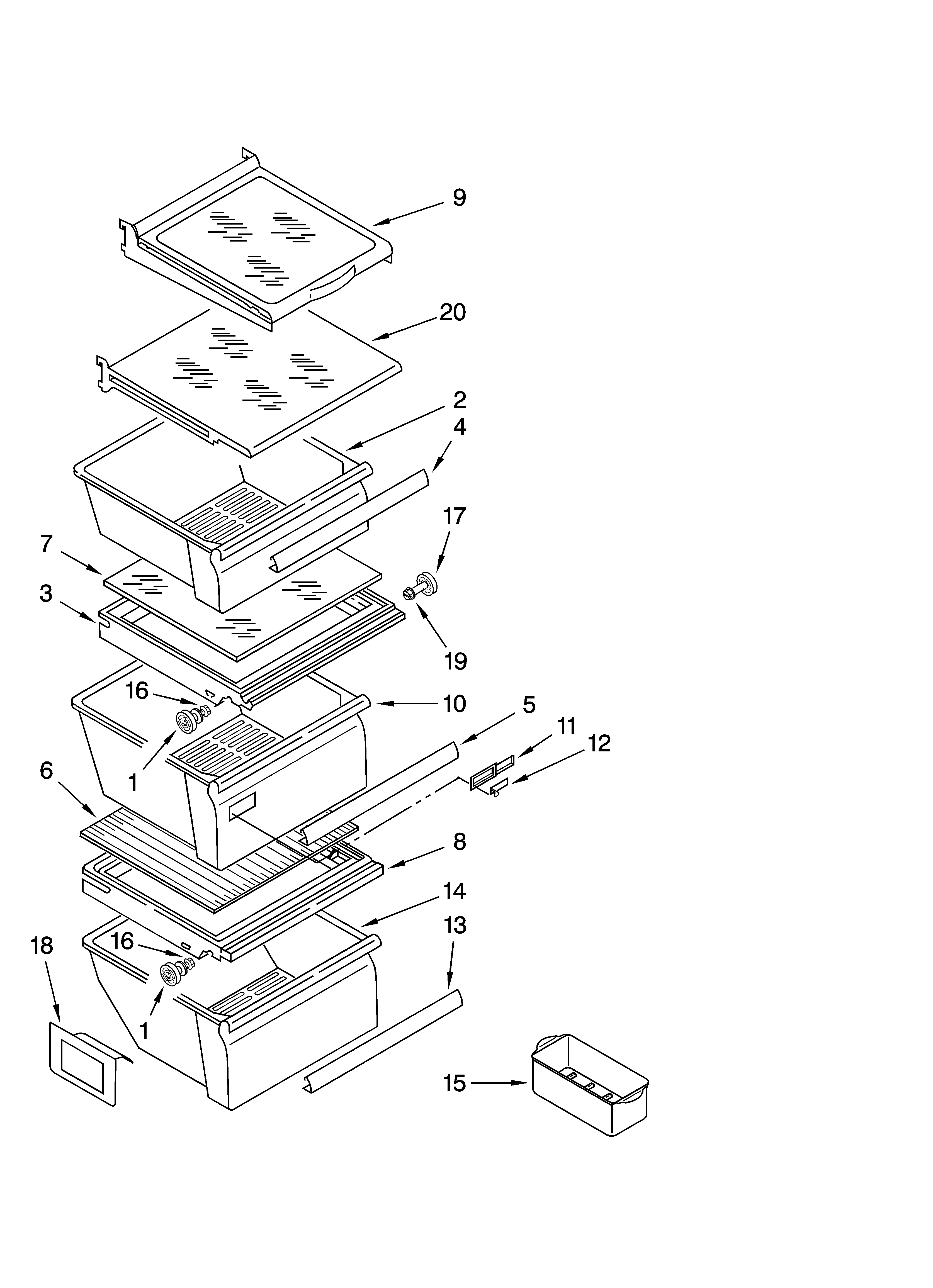 Whirlpool ED5CHQXKT07 refrigerator shelf parts diagram