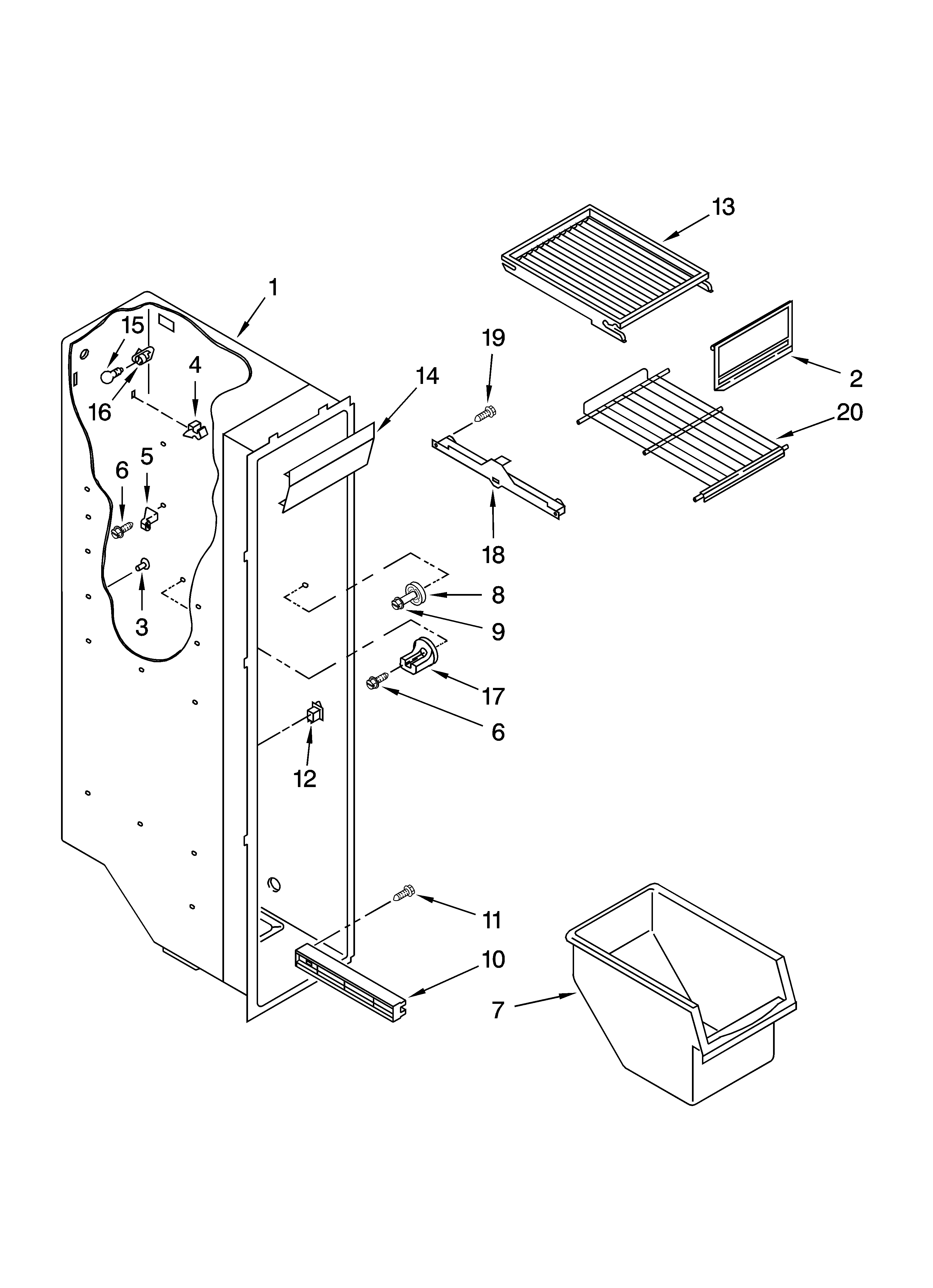 Whirlpool ED5CHQXKT07 freezer liner parts diagram