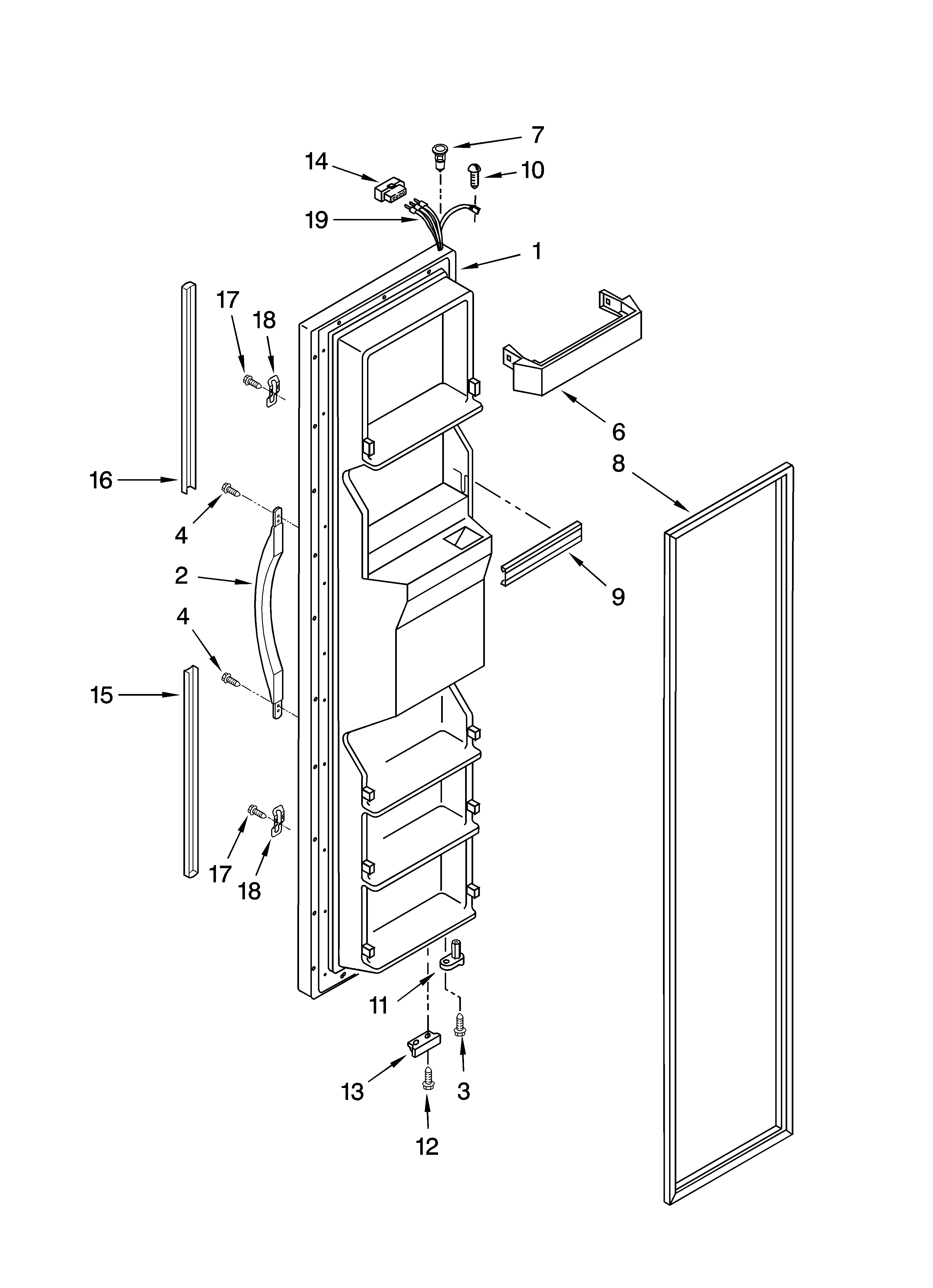 Whirlpool ED5CHQXKT07 freezer door parts diagram