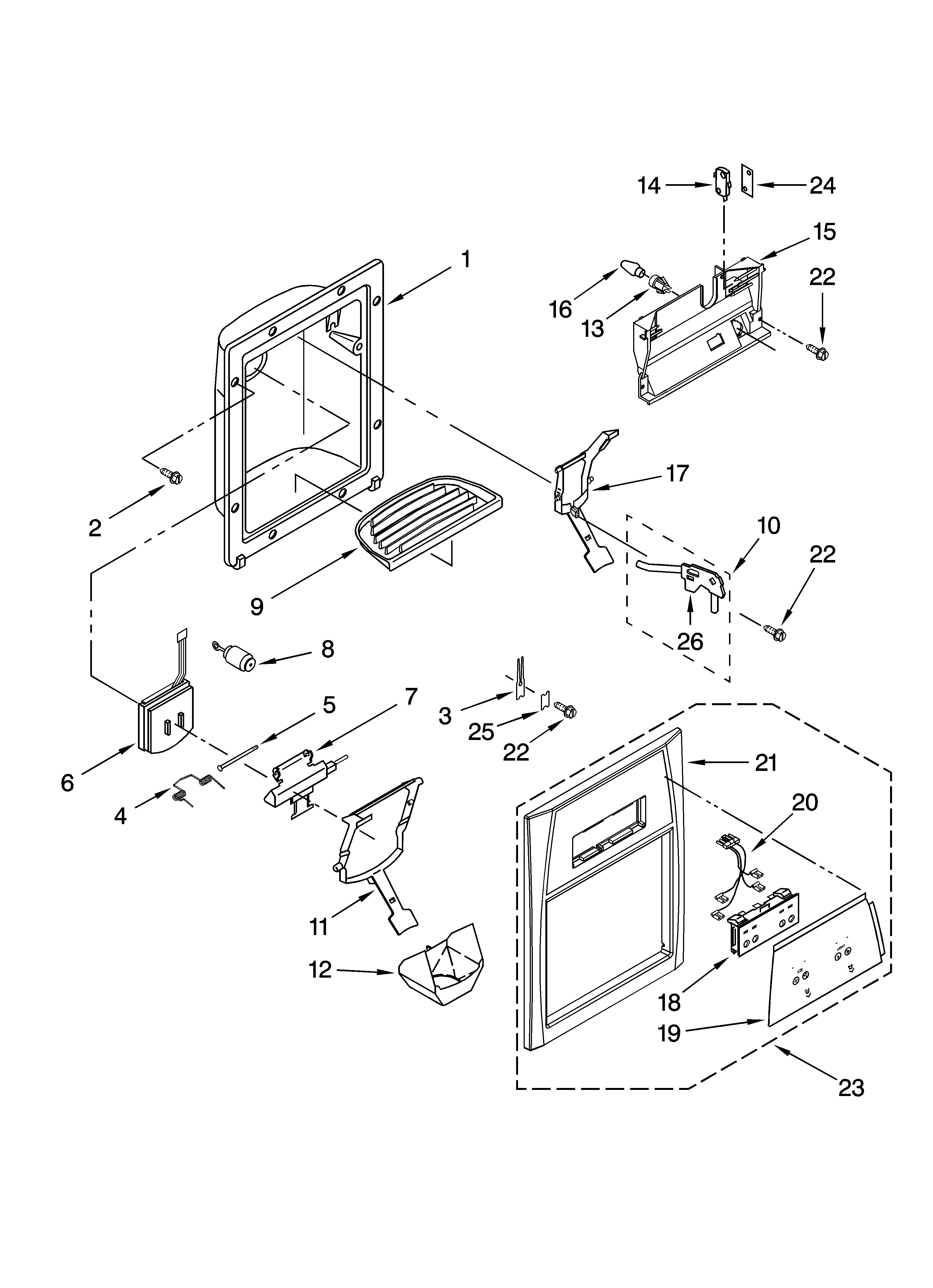 Whirlpool ED5CHQXKT07 dispenser front parts diagram