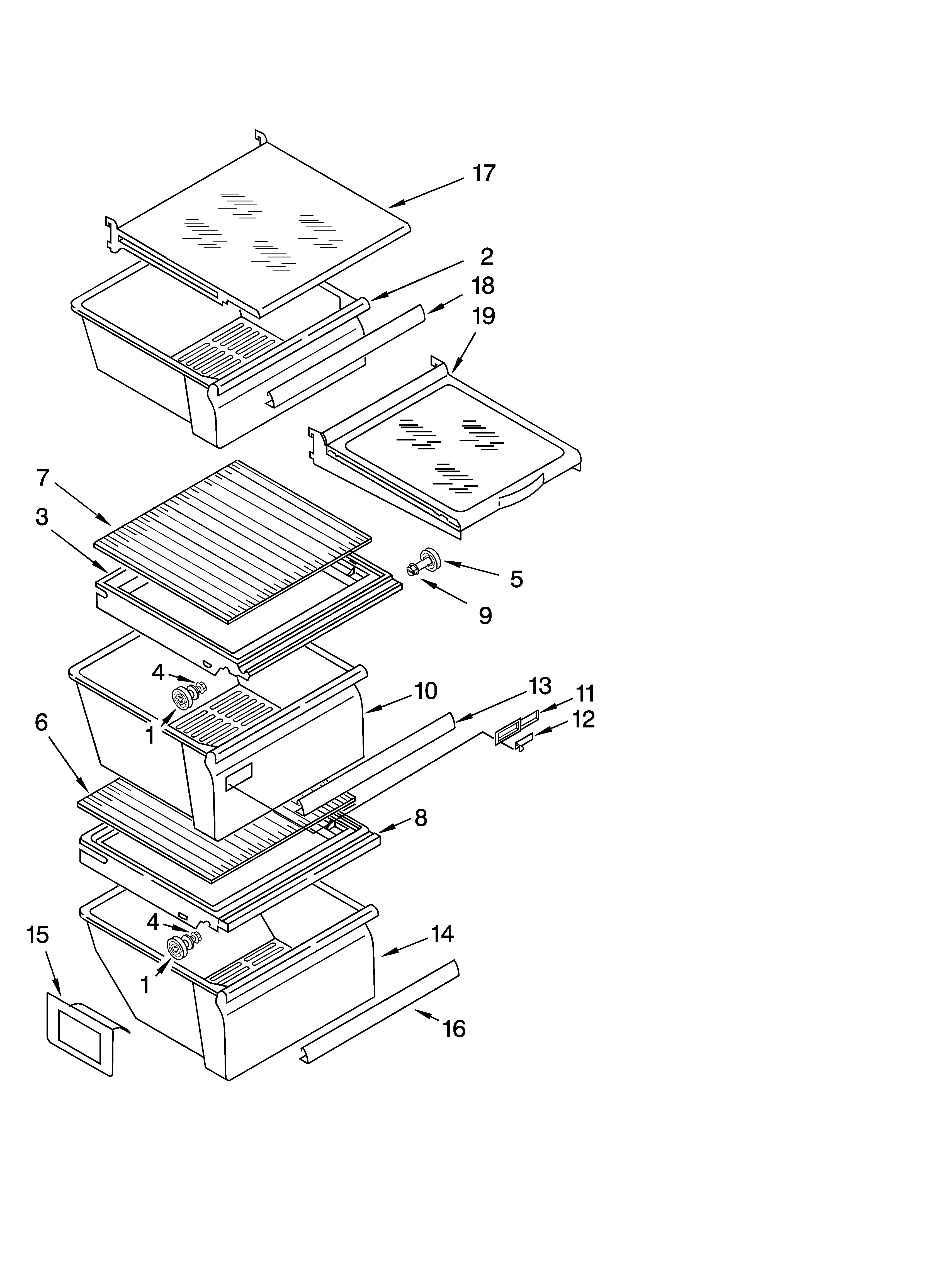 Whirlpool ED5FHAXSL03 refrigerator shelf parts diagram