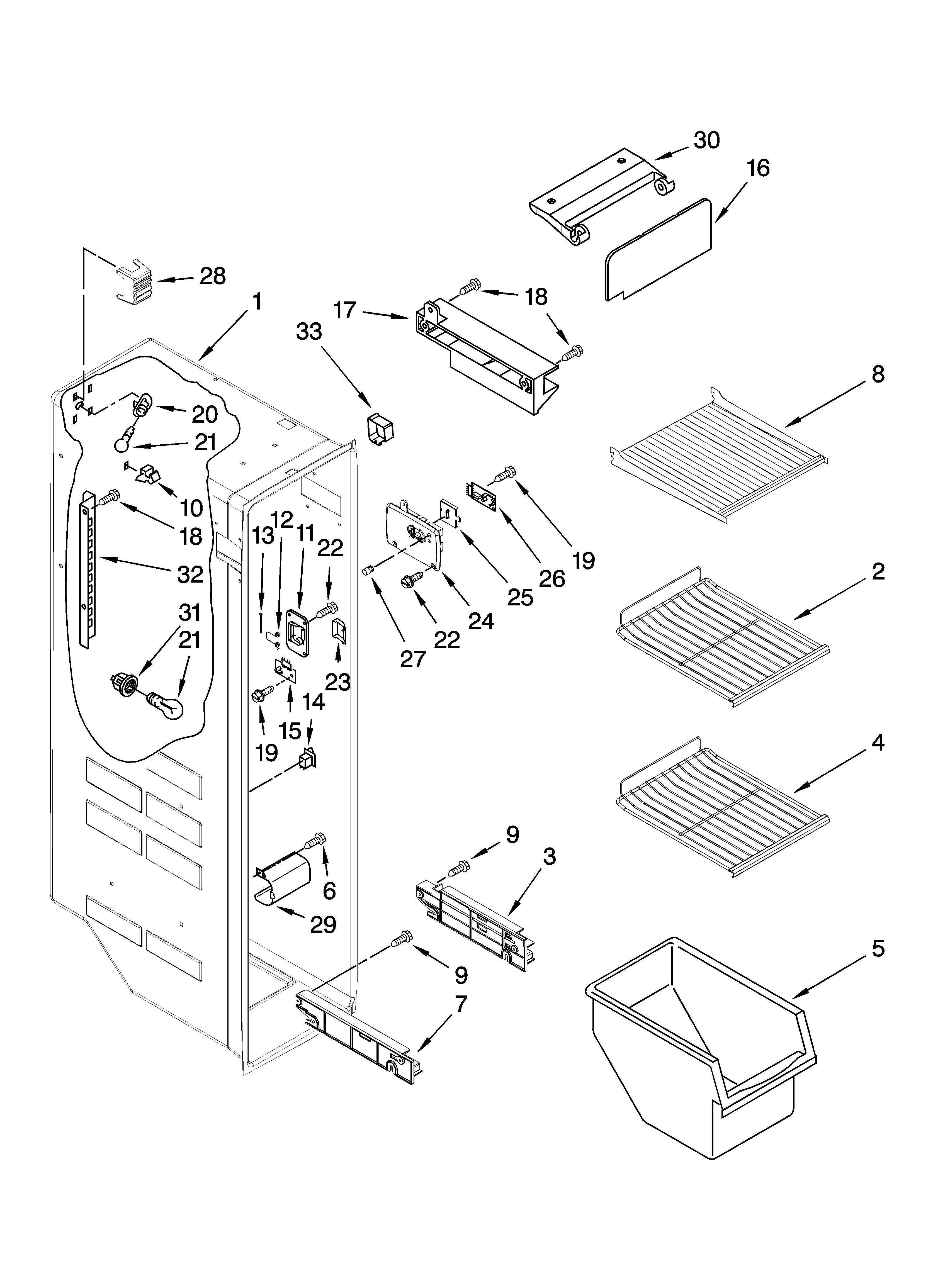 Whirlpool ED5FHAXSL03 freezer liner parts diagram