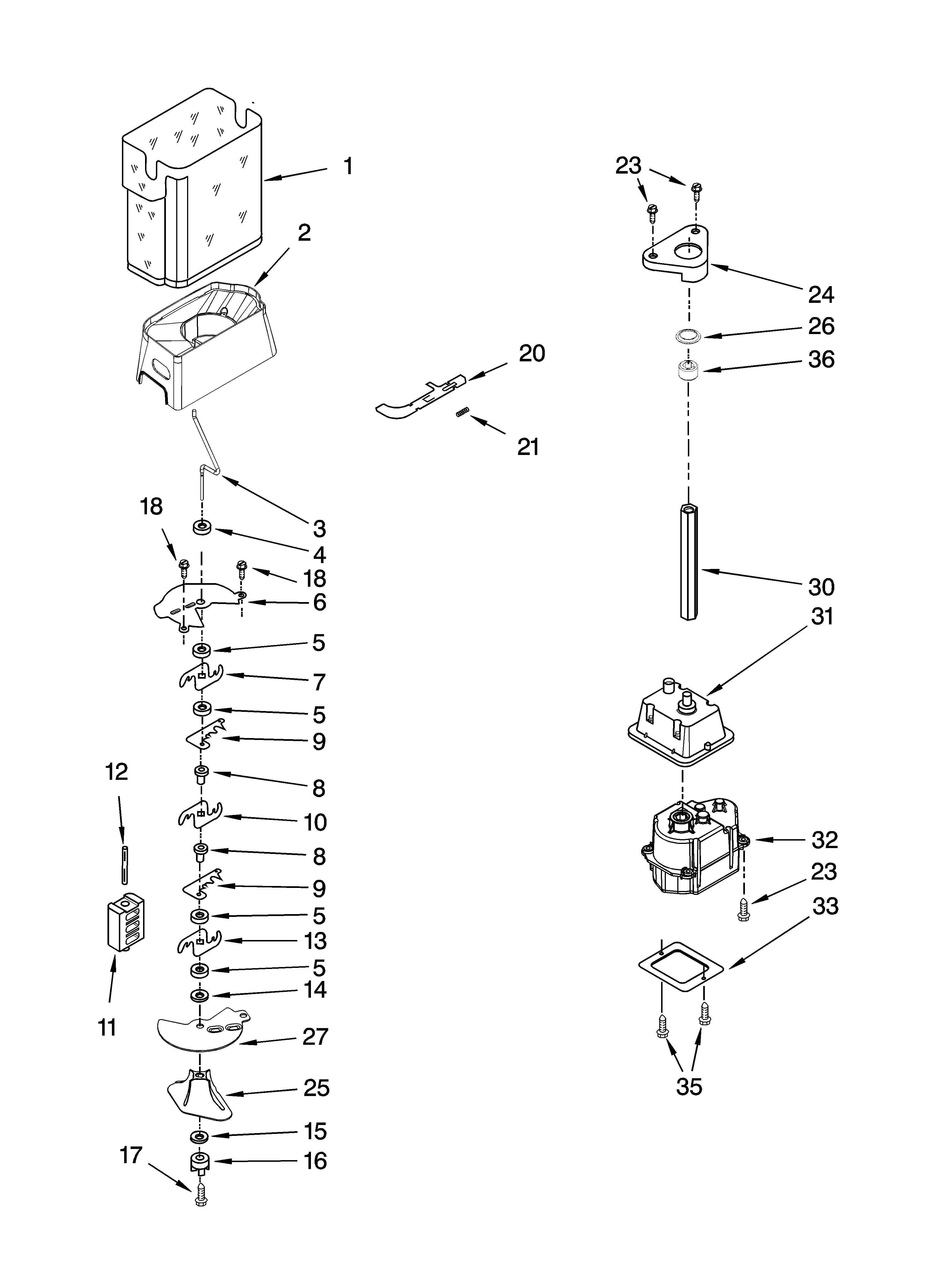 Whirlpool ED5FHAXSL03 motor and ice container parts diagram