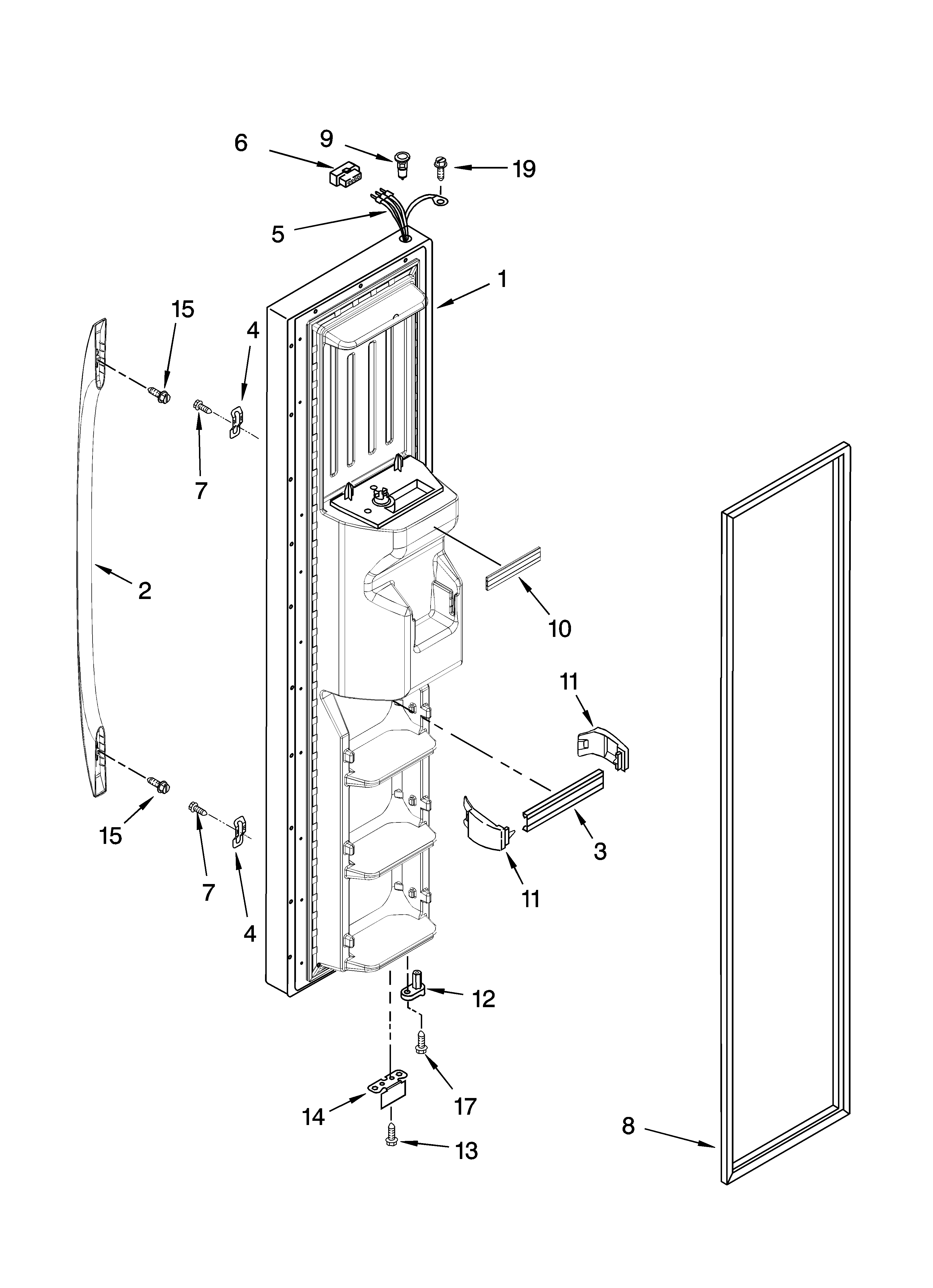 Whirlpool ED5FHAXSL03 freezer door parts diagram