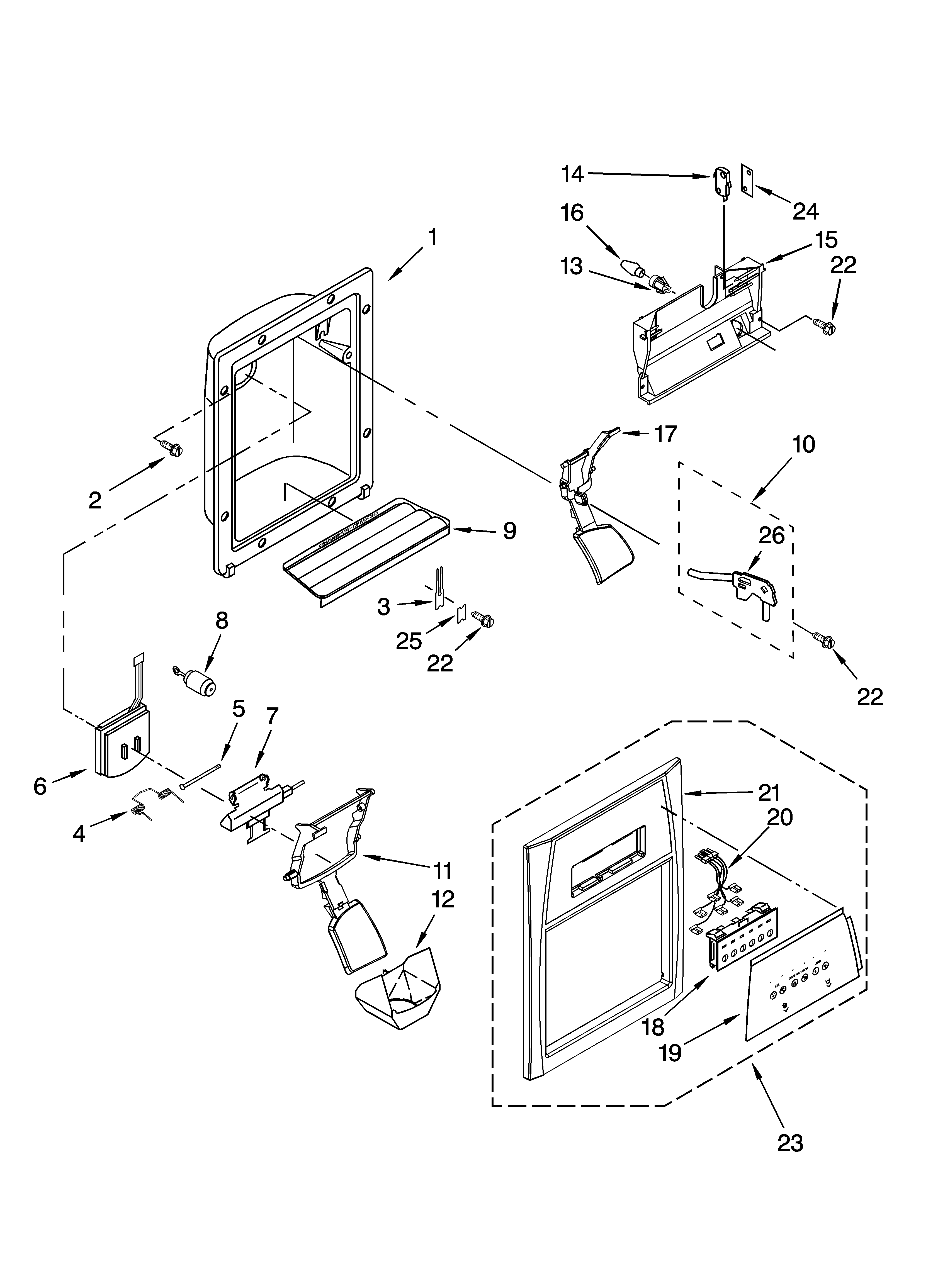 Whirlpool ED5FHAXSL03 dispenser front parts diagram