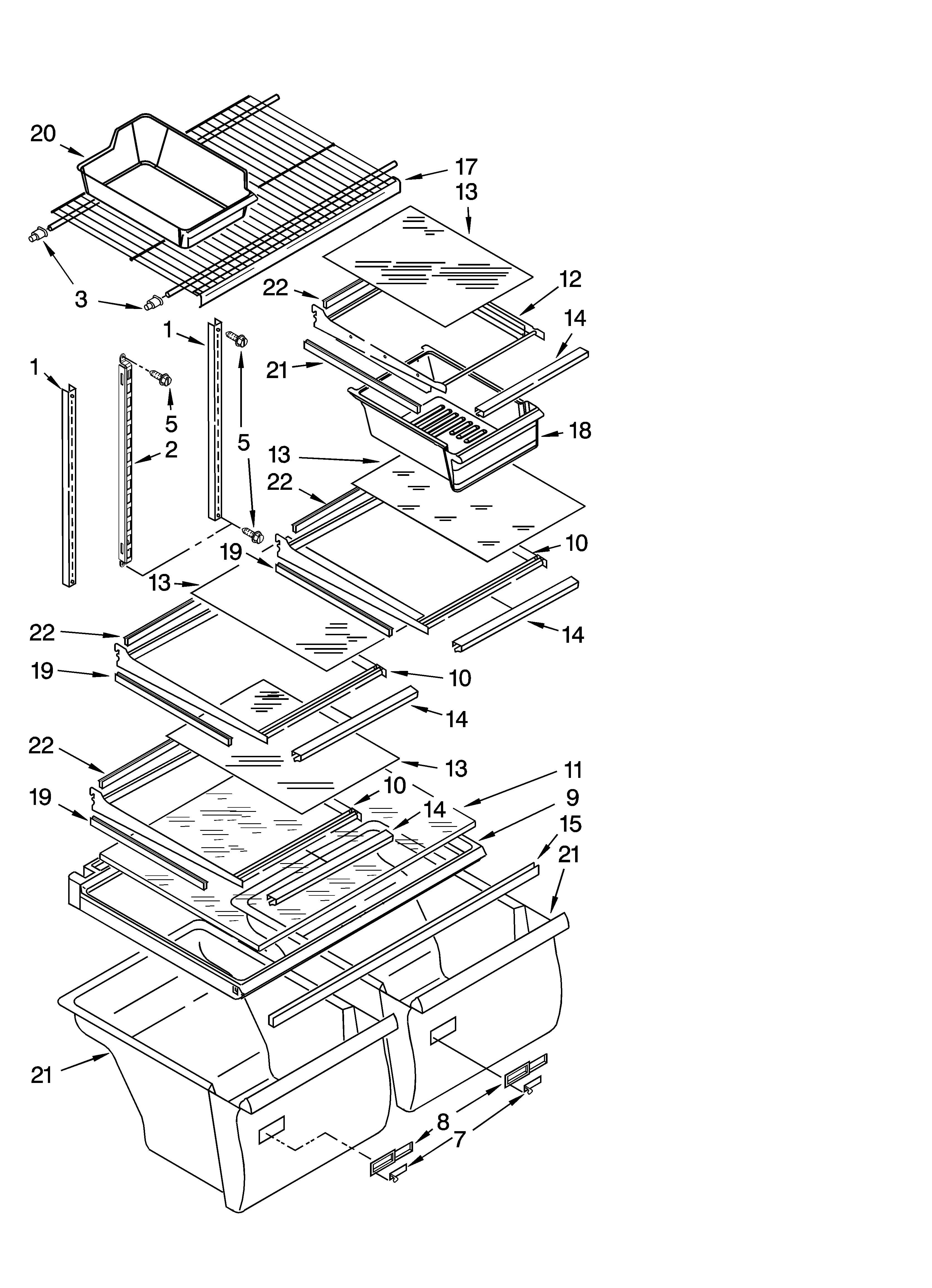 Whirlpool ET1CHEXVQ00 shelf parts, optional parts (not included) diagram