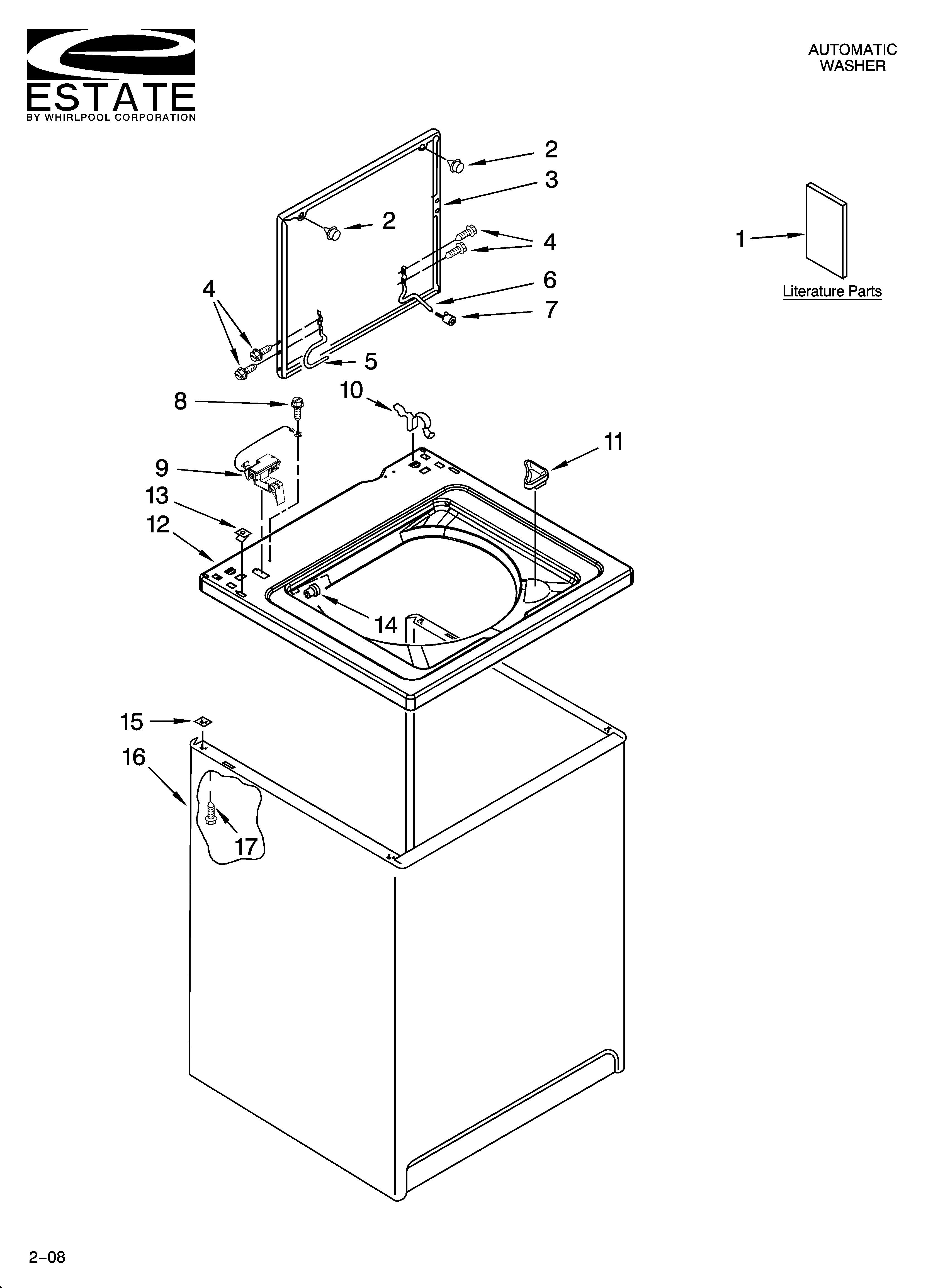 Estate ETW4400VQ0 top and cabinet parts diagram