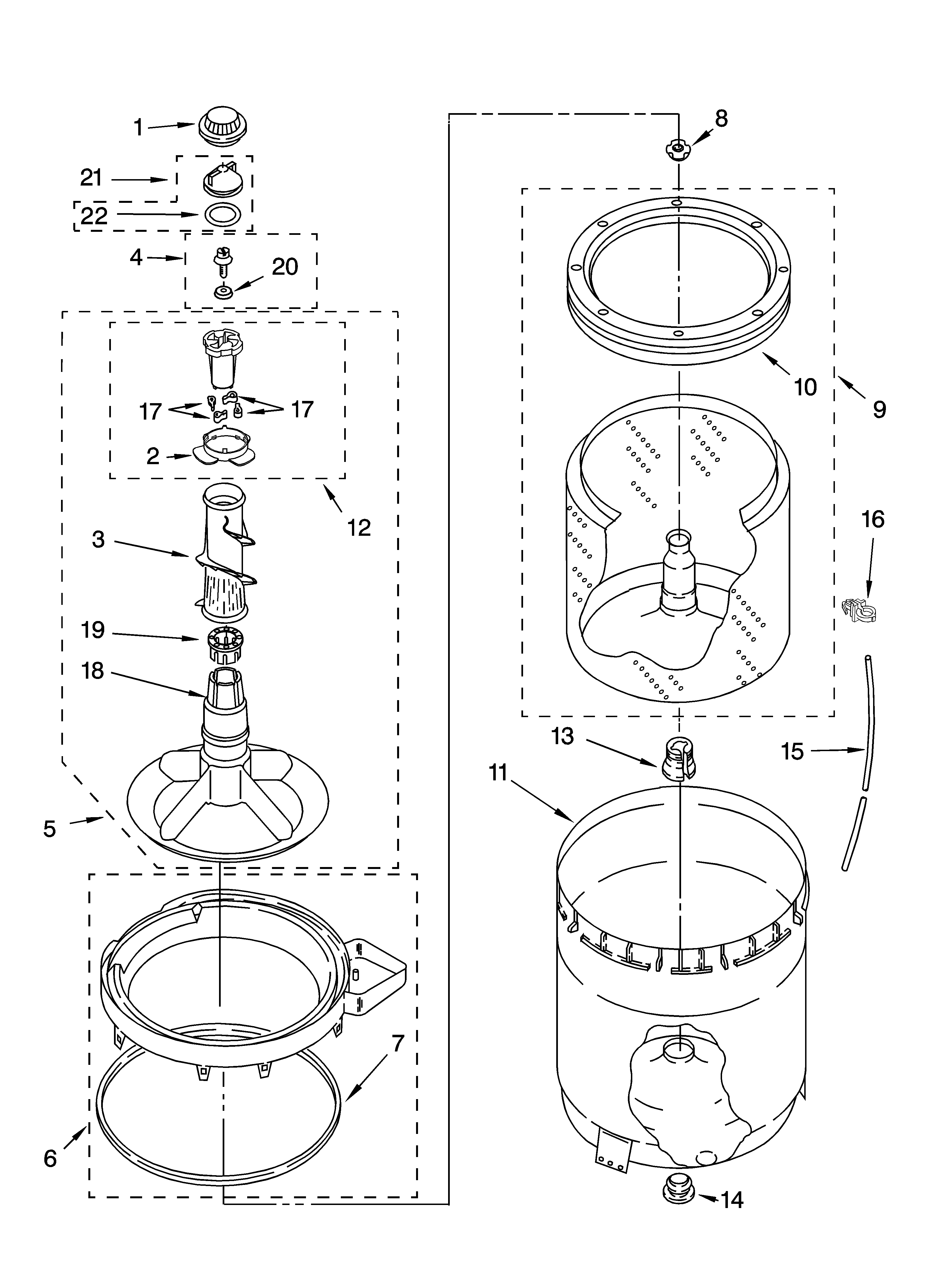 Estate ETW4400VQ0 agitator, basket and tub parts diagram