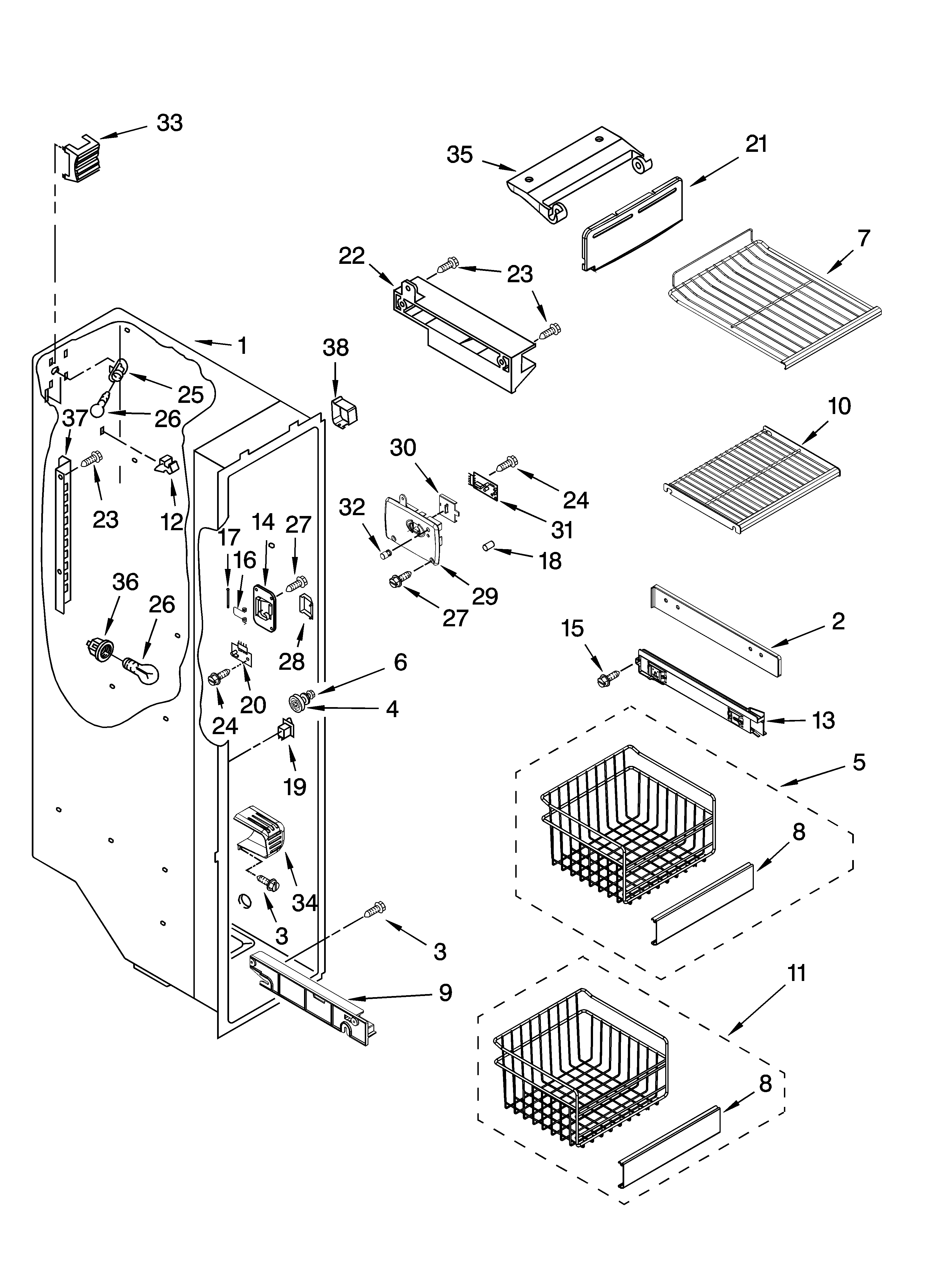 Whirlpool GC3NHAXVB00 freezer liner parts diagram