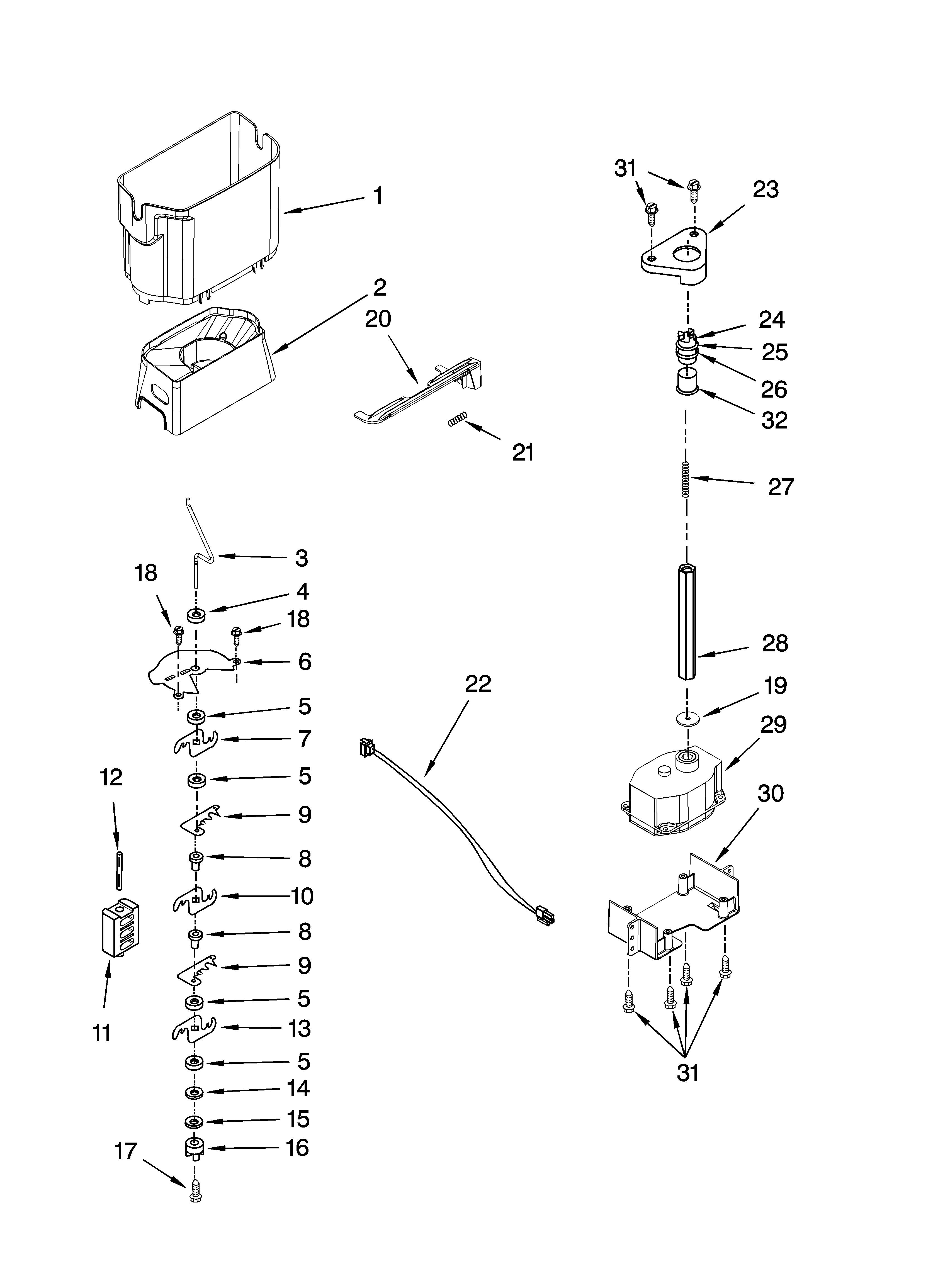 Whirlpool GC3NHAXVB00 motor and ice container parts diagram