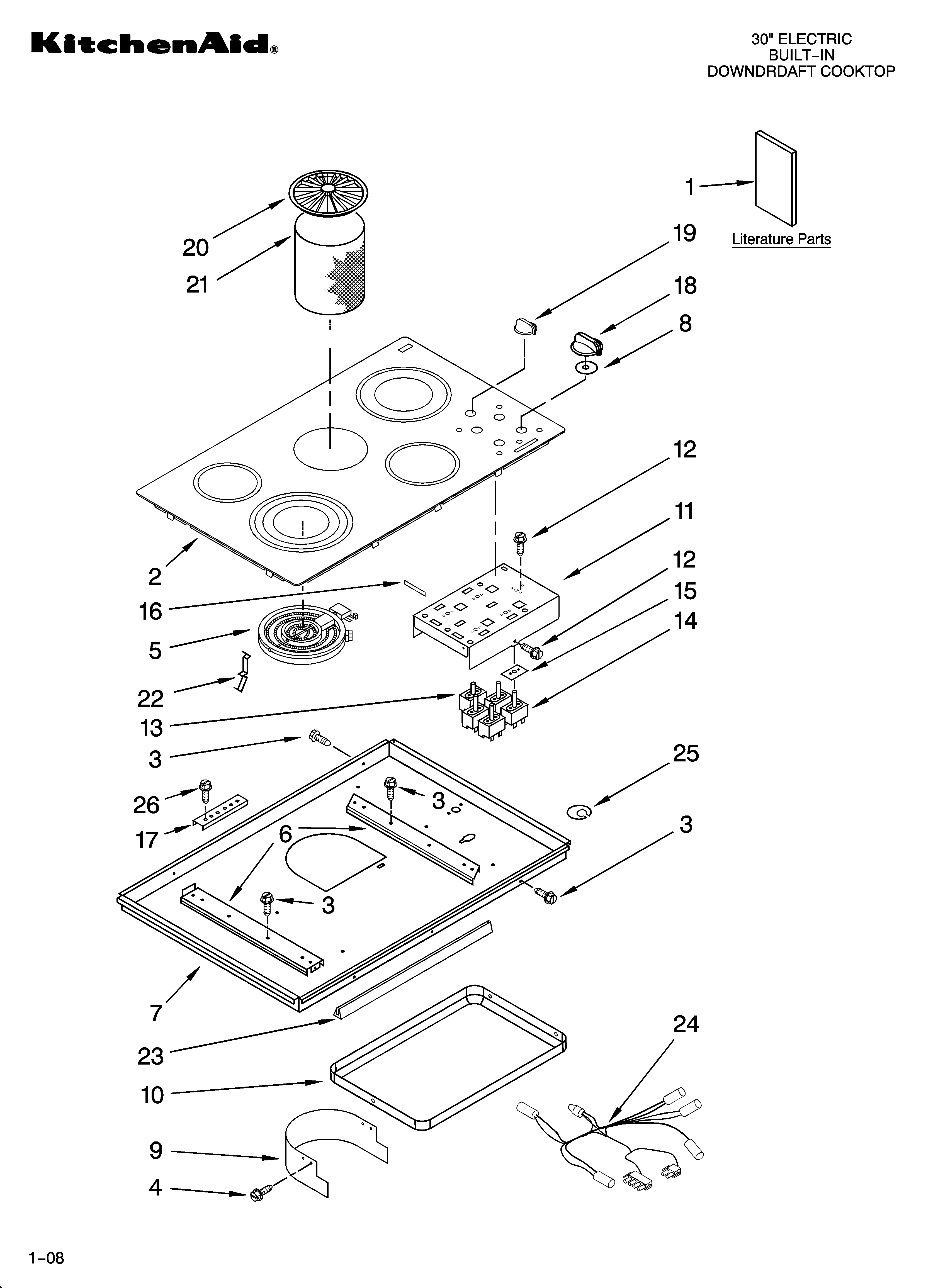 KitchenAid KECD806RBL04 cooktop parts diagram