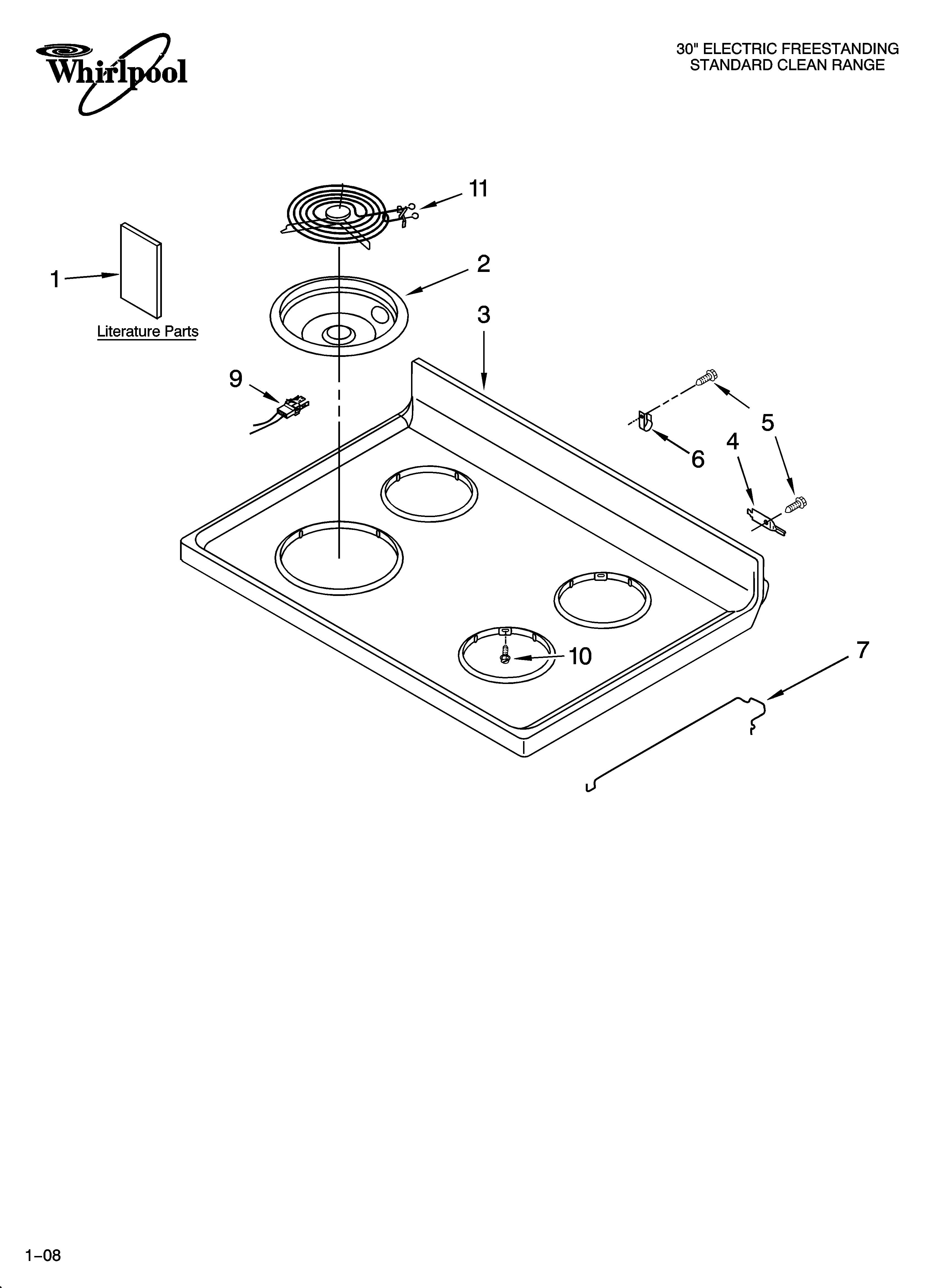 Whirlpool RF110AXSQ2 cooktop parts diagram
