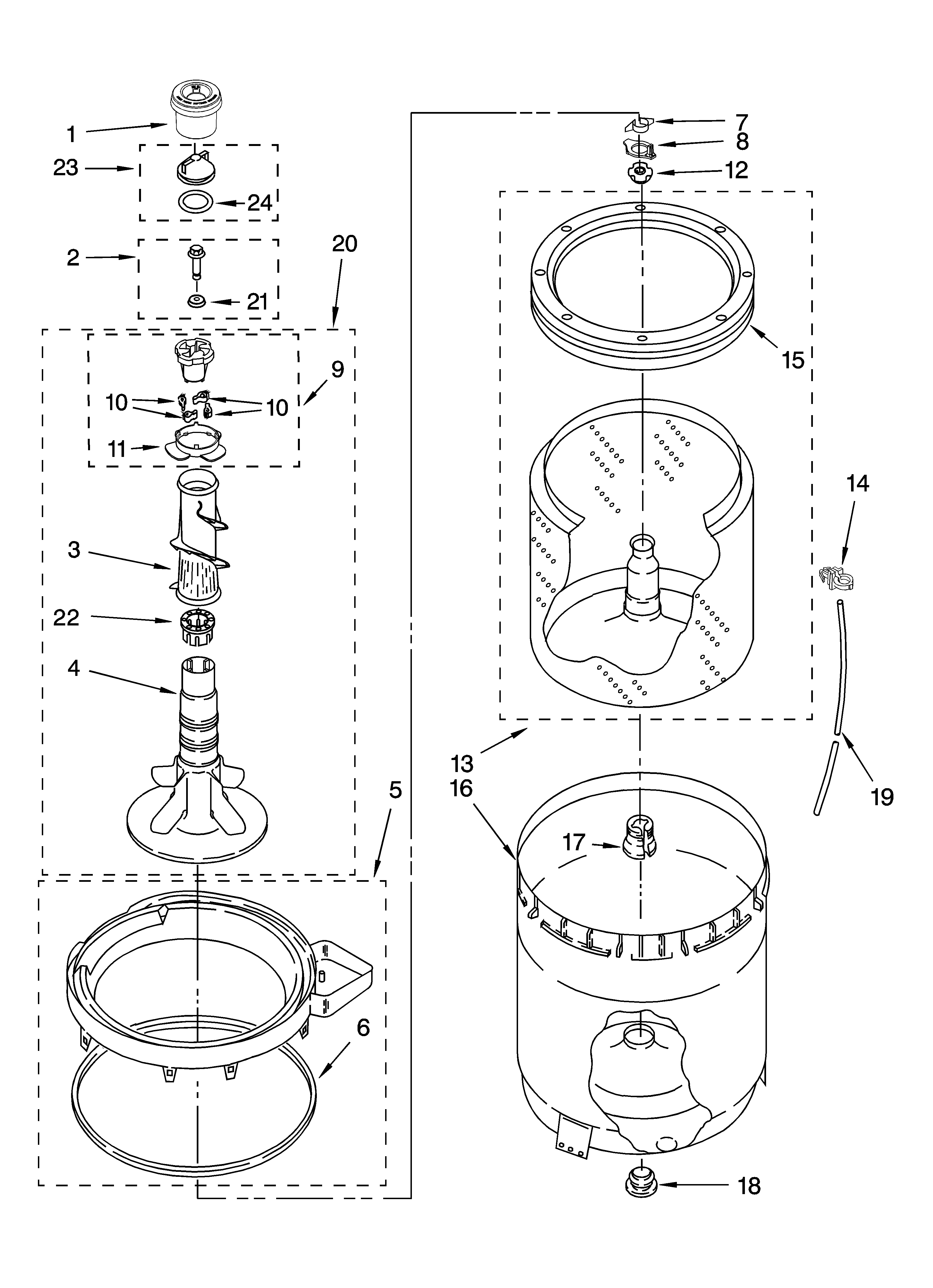 Maytag 7MMPM0060VM0 agitator, basket and tub parts diagram