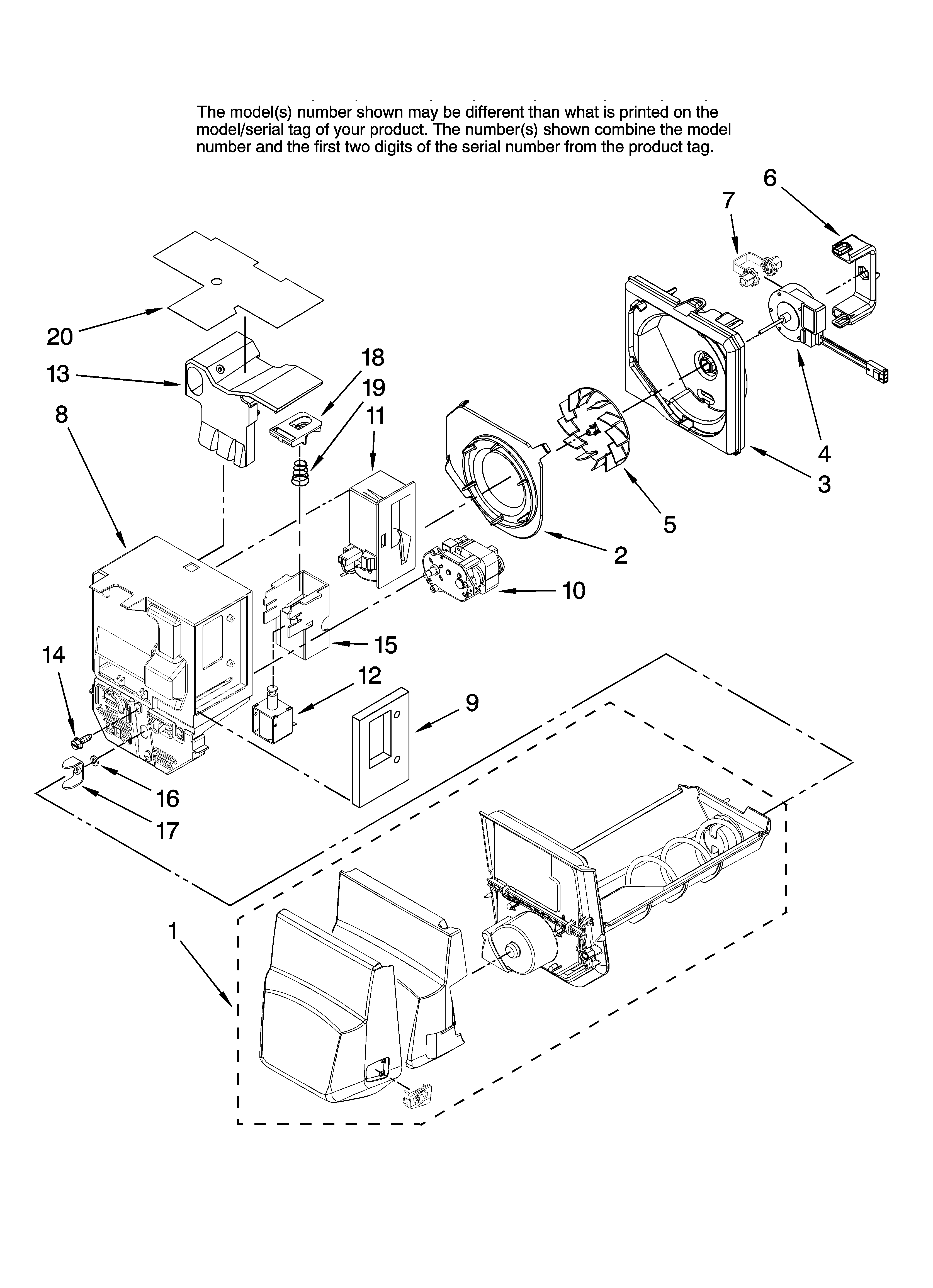 Jenn-Air JFI2089AEP10 motor and ice container parts diagram
