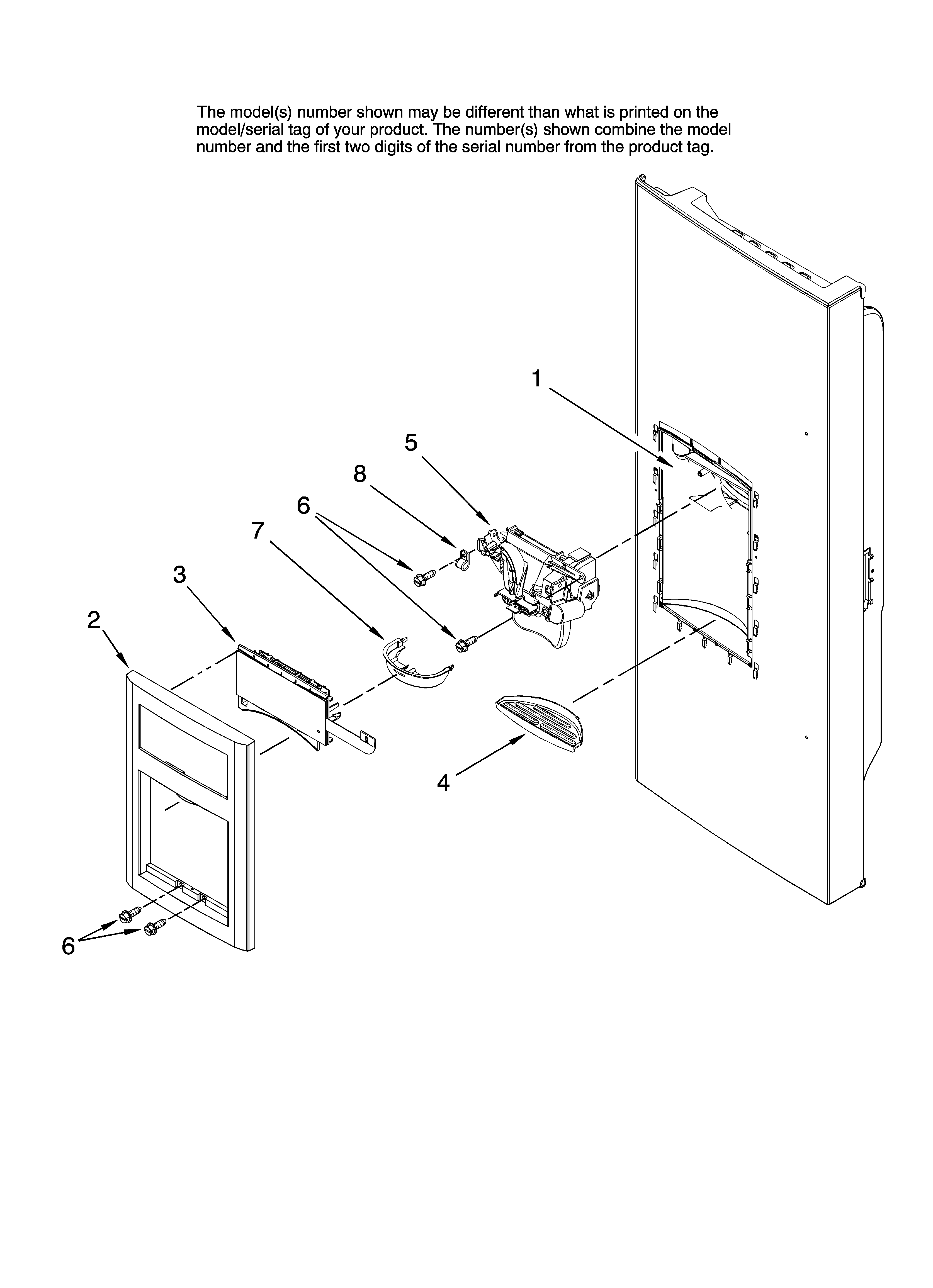 Jenn-Air JFI2089AEP10 dispenser front parts diagram