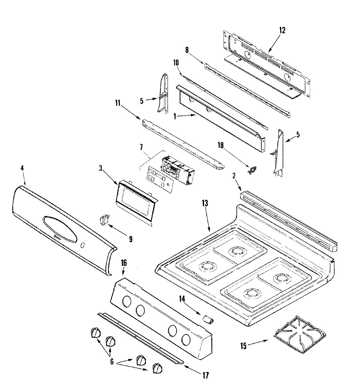 Maytag MGR4452BDW control panel/top assembly diagram